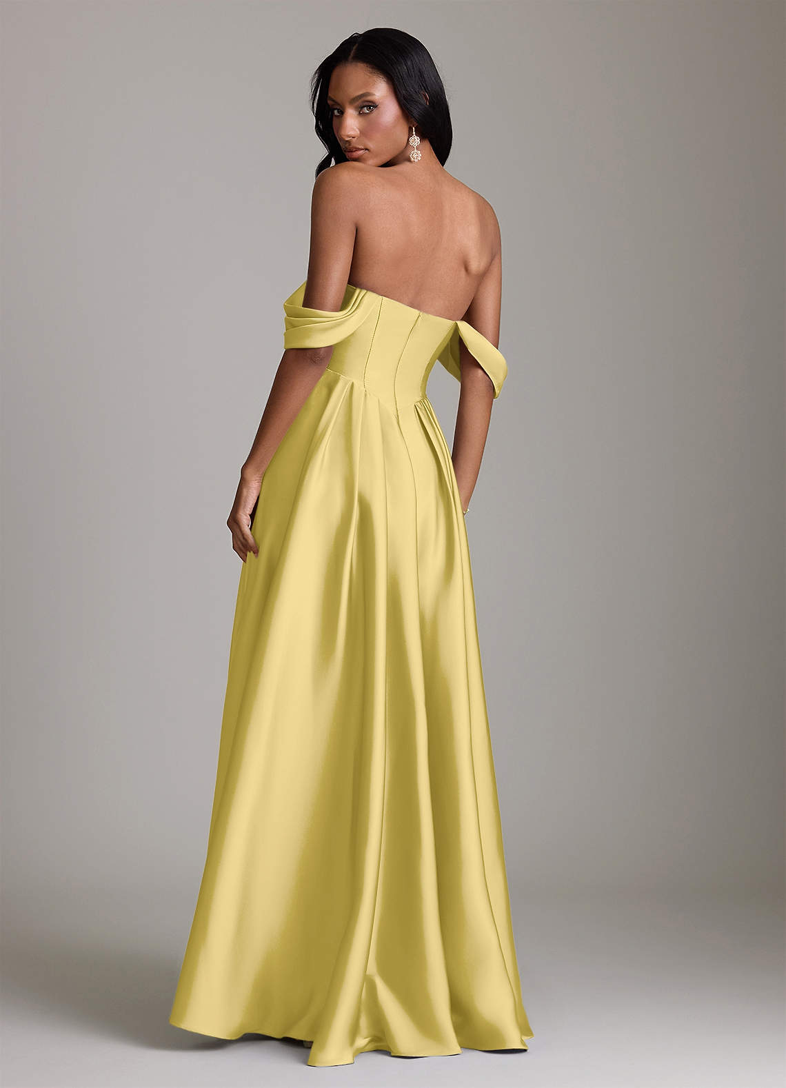 Loisa A-Line Off-the-Shoulder Stretch Satin Bridesmaid Dress in Canary
