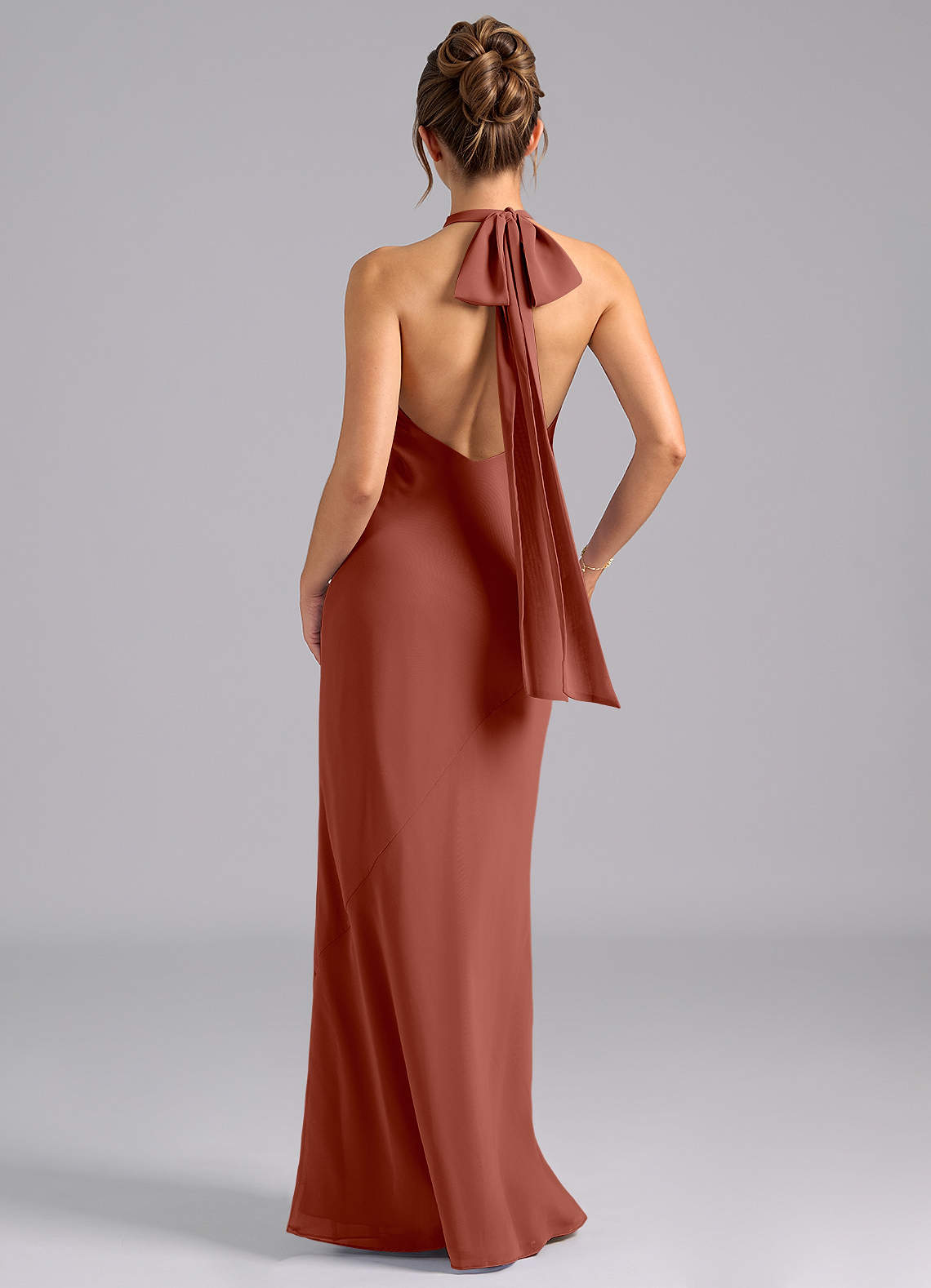 Velli Mermaid Halter Chiffon Bridesmaid Dress in Auburn