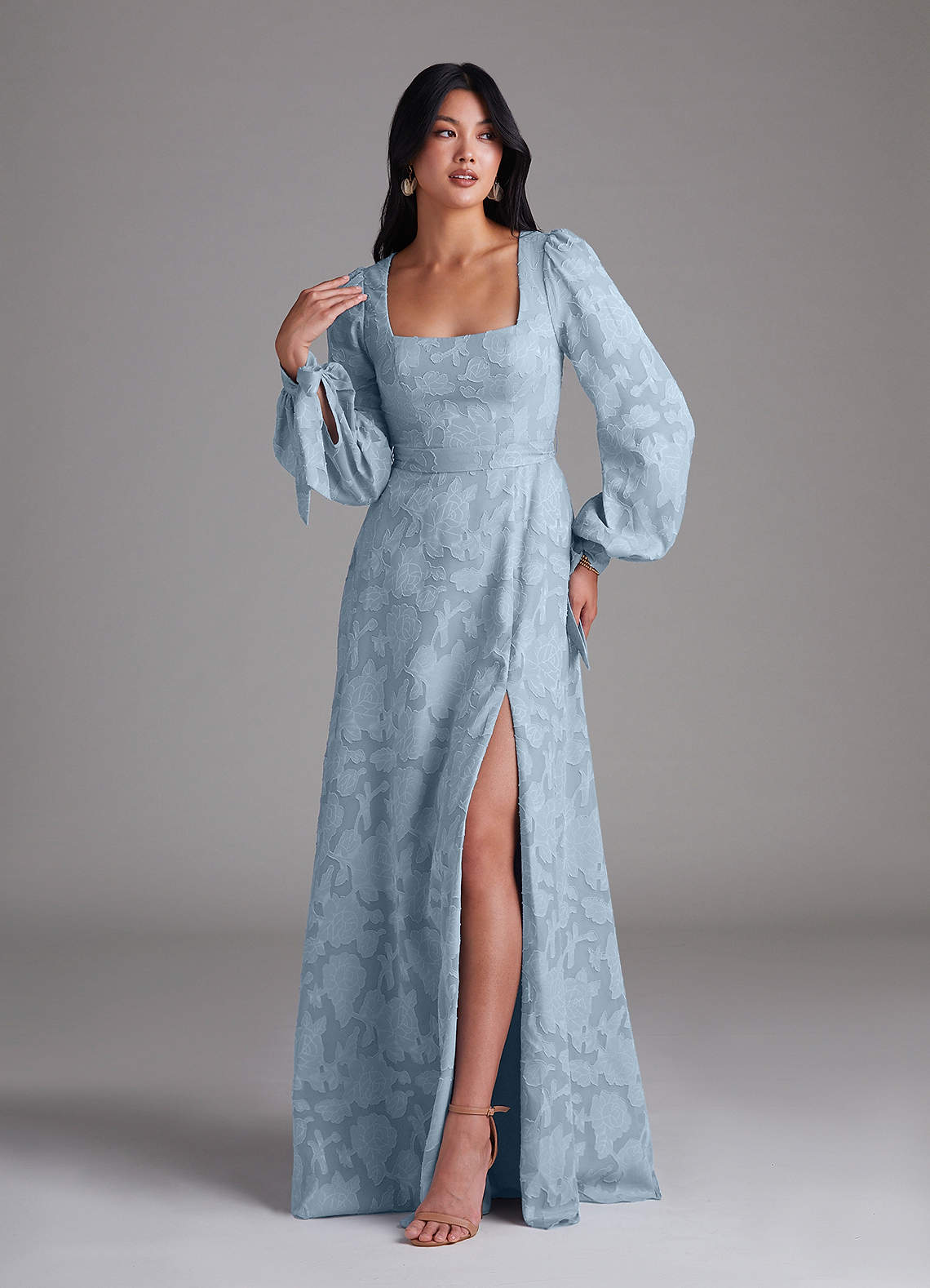 Leonia A-Line Square-Neck Stretch Satin Bridesmaid Dress in Sky Blue
