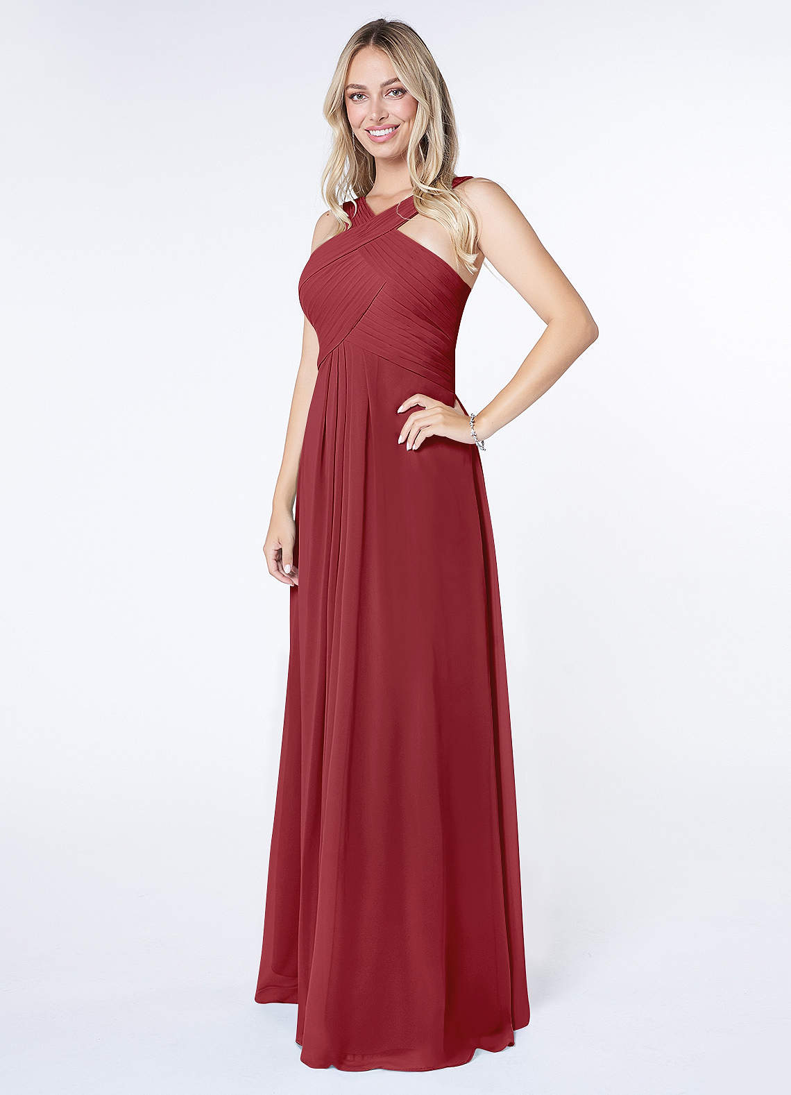 Kaleigh A-Line Halter Chiffon Bridesmaid Dress in Pomegranate