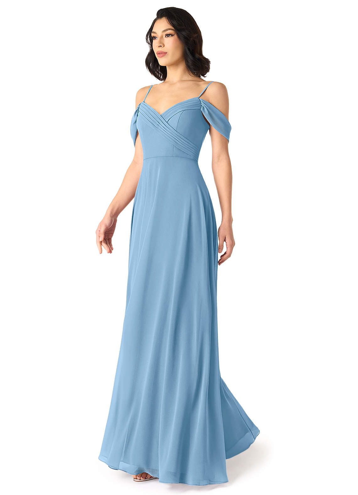 Tancie A-Line Off-the-Shoulder Chiffon Bridesmaid Dress in Steel Blue