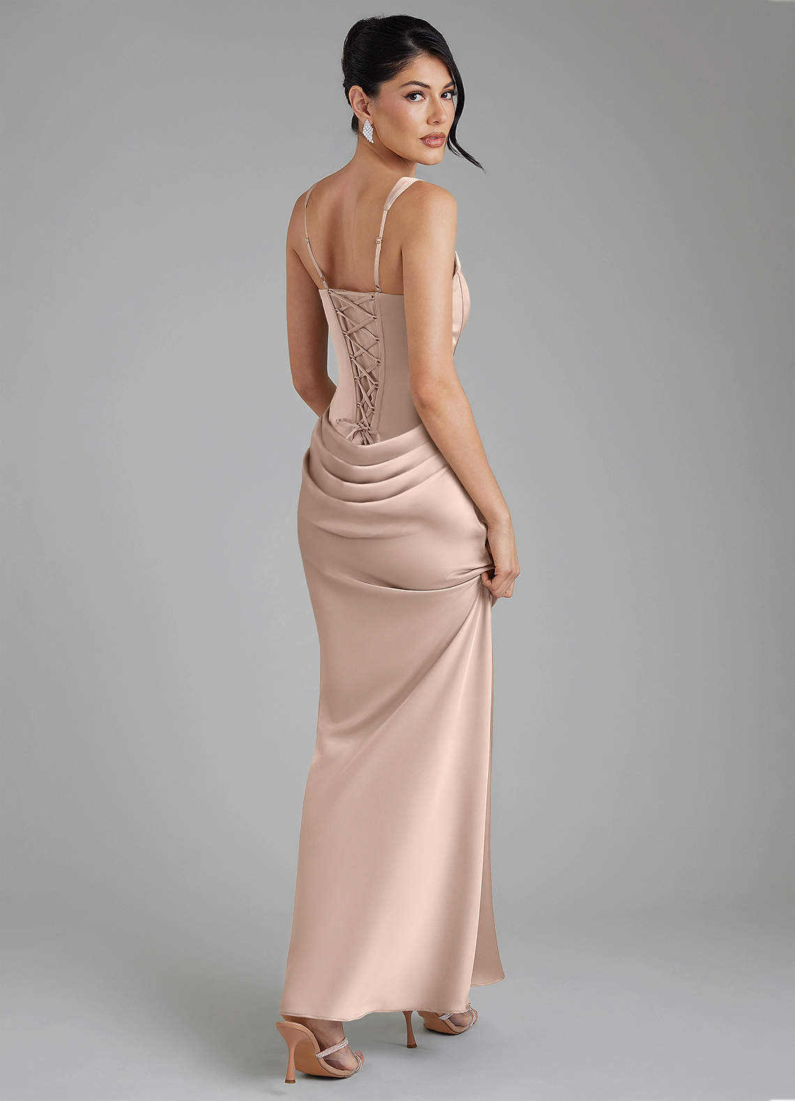 Etta Mermaid Square-Neck Stretch Satin Bridesmaid Dress in English Rose