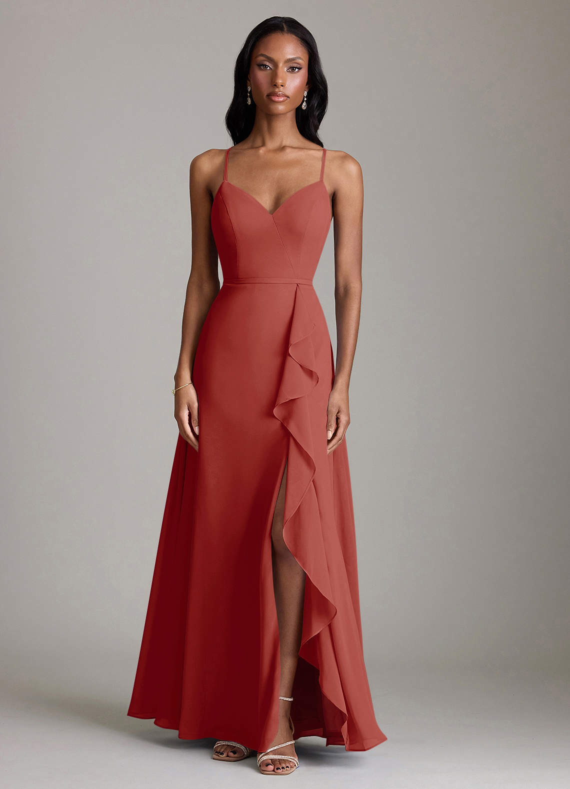 Naeem A-Line V-Neck Chiffon Bridesmaid Dress in Terracotta