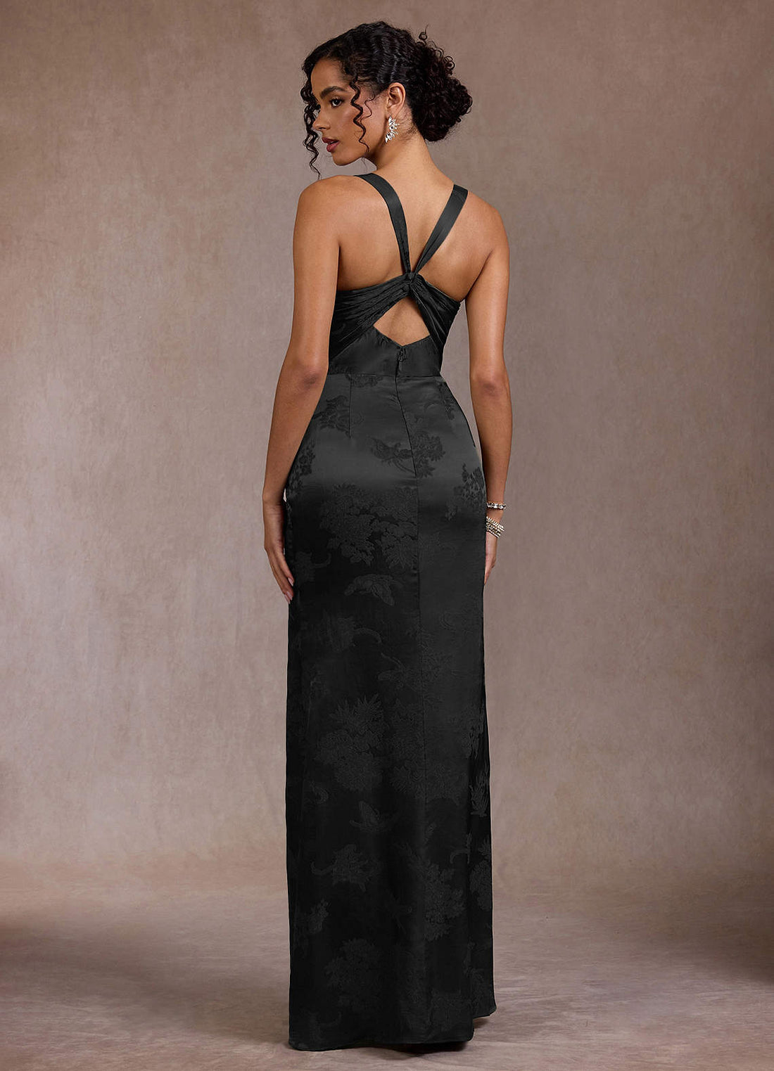 Isabelle Sheath Square-Neck Jacquard Wedding Guest Dress in Black
