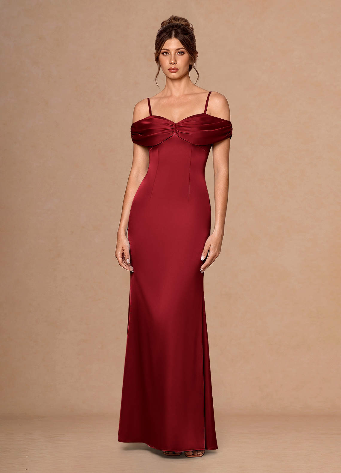Estelle A-Line Cold-Shoulder Satin Chiffon Evening Dress in Light Blue