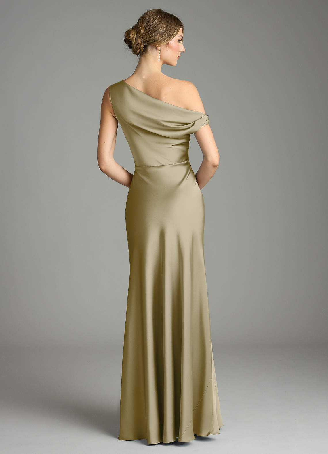 Emerson Mermaid One-Shoulder Stretch Satin Bridesmaid Dress in Moss Green