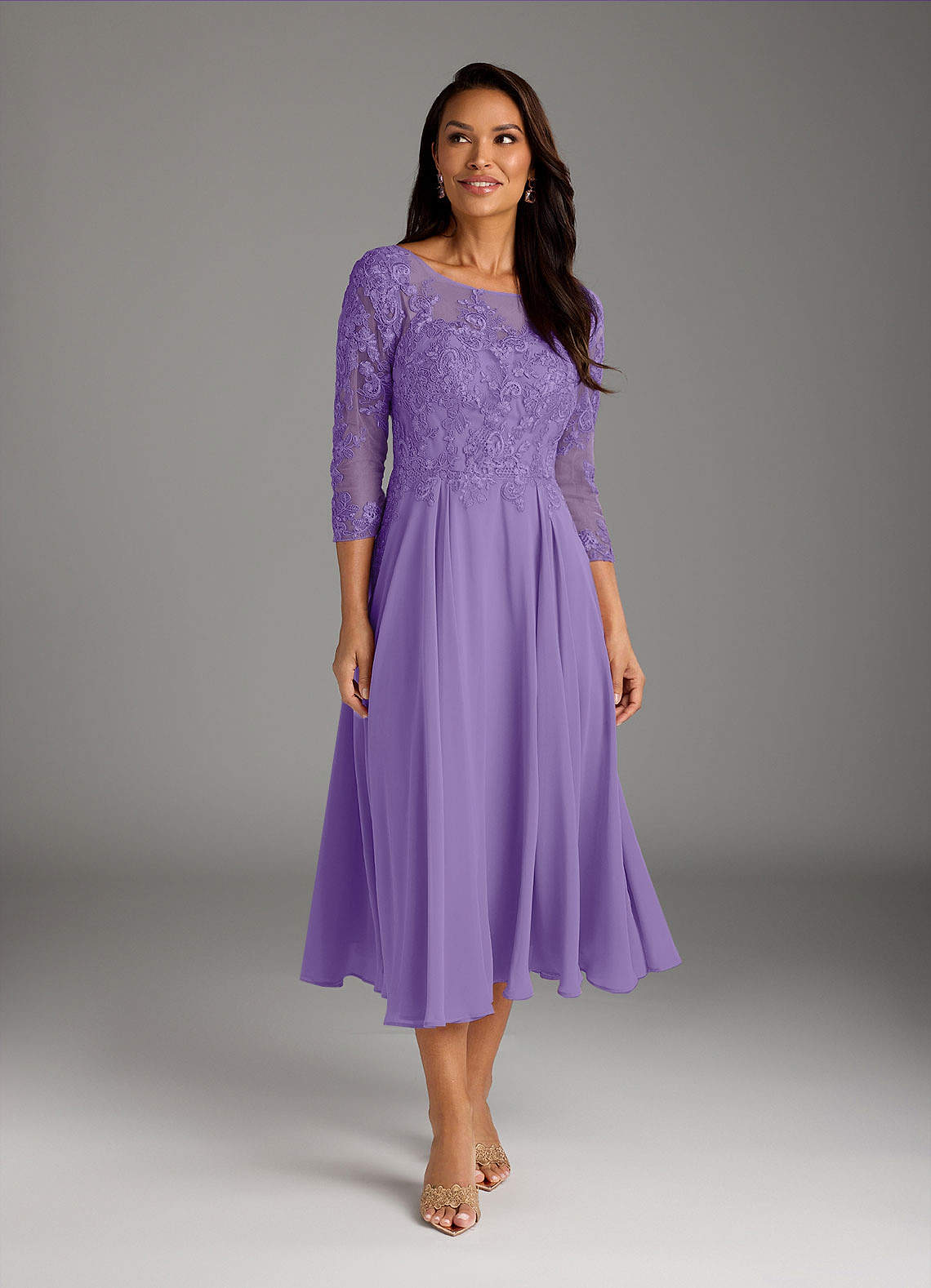 Marge A-Line Scoop-Neck Chiffon and Lace Mother of the Bride Dress in Tahiti
