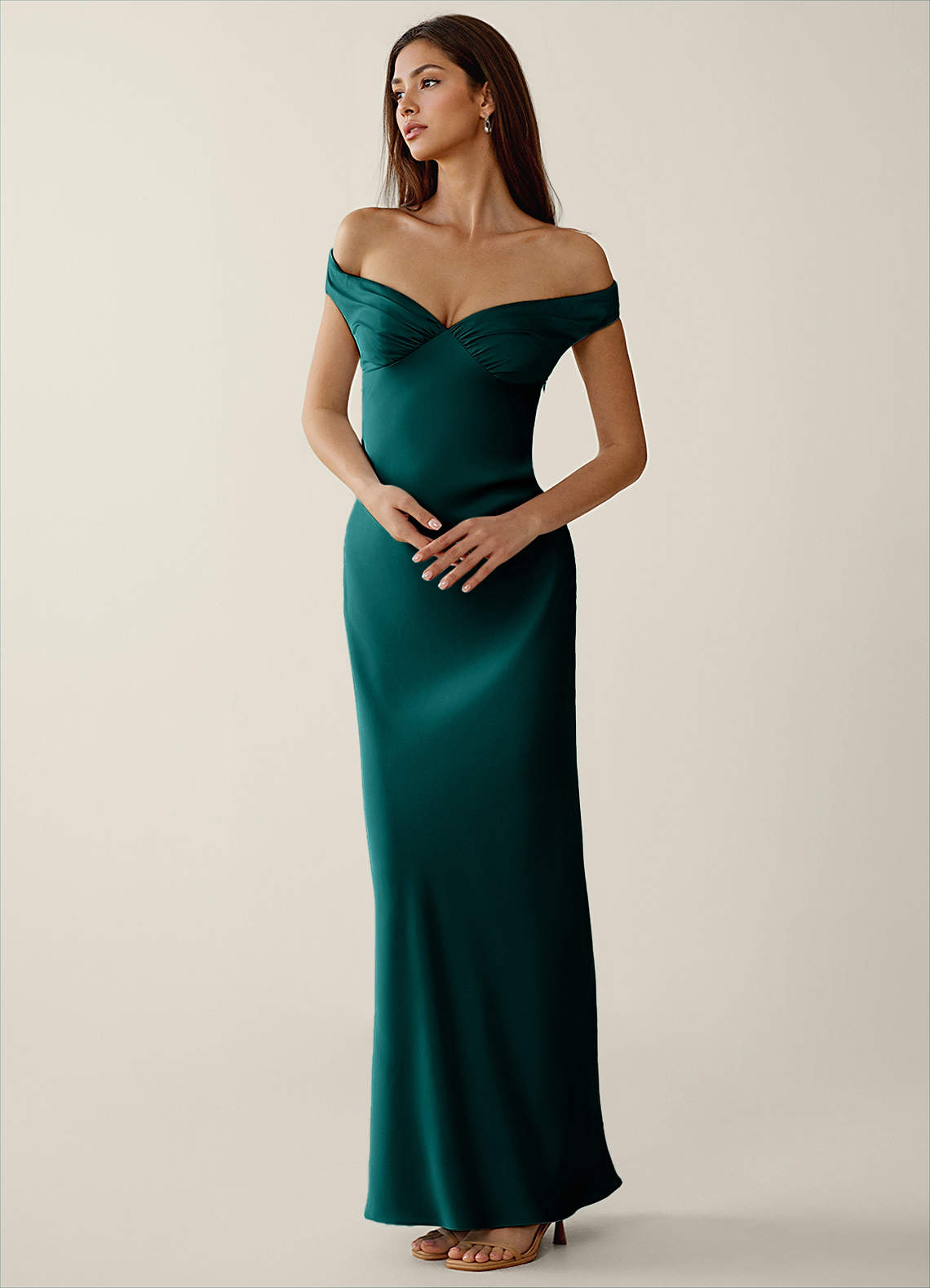 Gwendonme Sheath Off-the-Shoulder Satin Crystal Linen Evening Dress in Pistachio