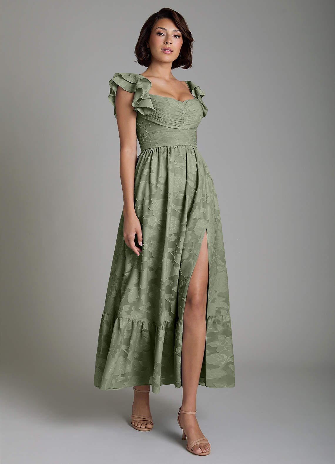 Anaya A-Line V-Neck Floral Burnout Bridesmaid Dress in Pistachio