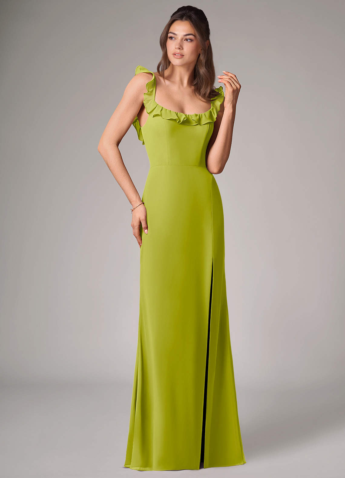 Callie Mermaid Scoop-Neck Chiffon Bridesmaid Dress in Lemongrass