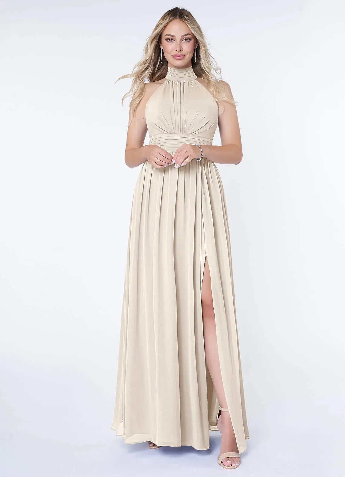 Iman A-Line Halter Chiffon Bridesmaid Dress in White Alabaster