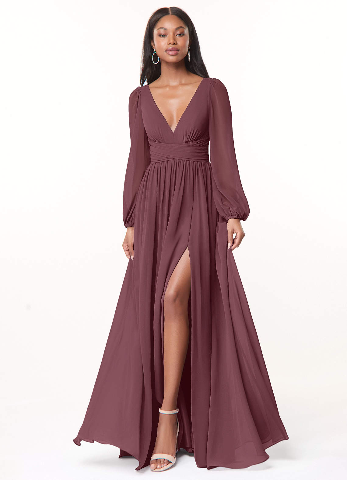Norah A-Line V-Neck Chiffon Bridesmaid Dress in Sangria