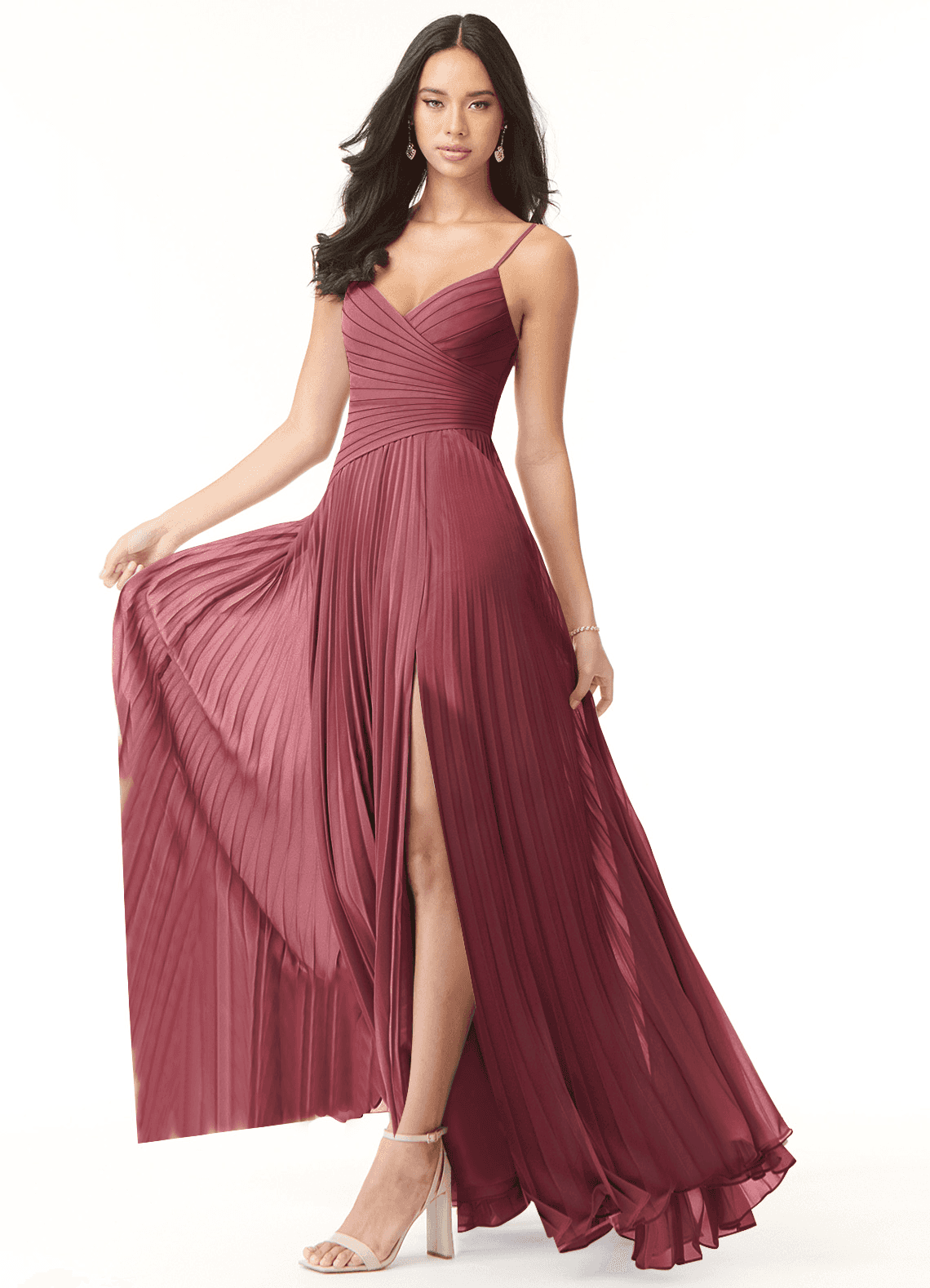 Vini A-Line V-Neck Chiffon Bridesmaid Dress in Merlot