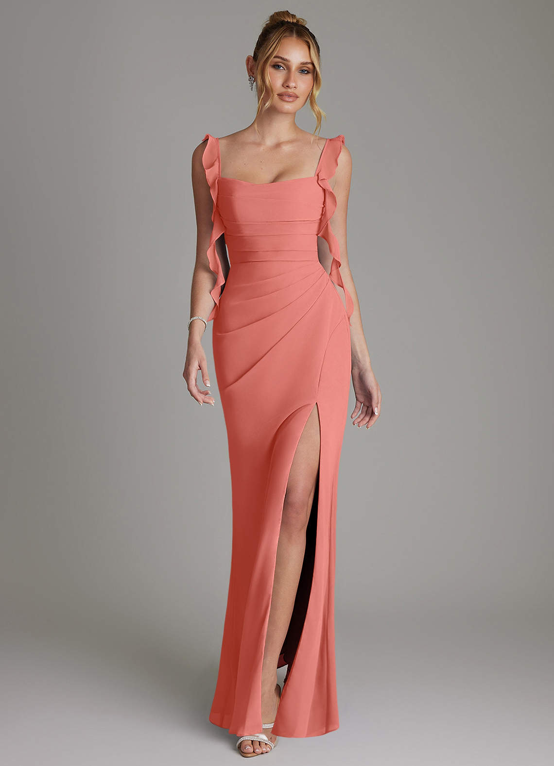 Jessamine Mermaid Sweetheart Chiffon Bridesmaid Dress in Salmon Pink