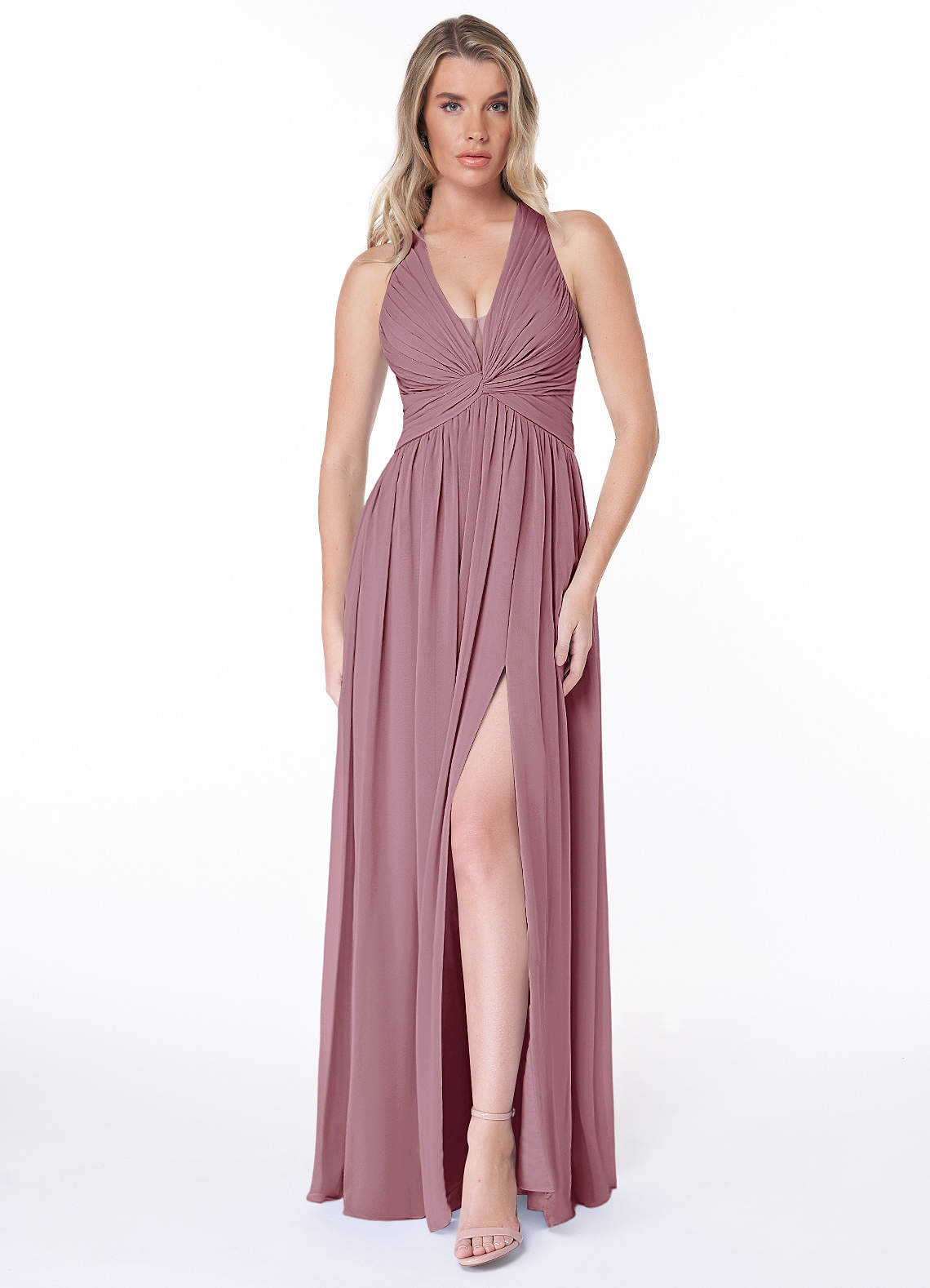 Jaclyn A-Line Halter Chiffon Bridesmaid Dress in Vintage Mauve