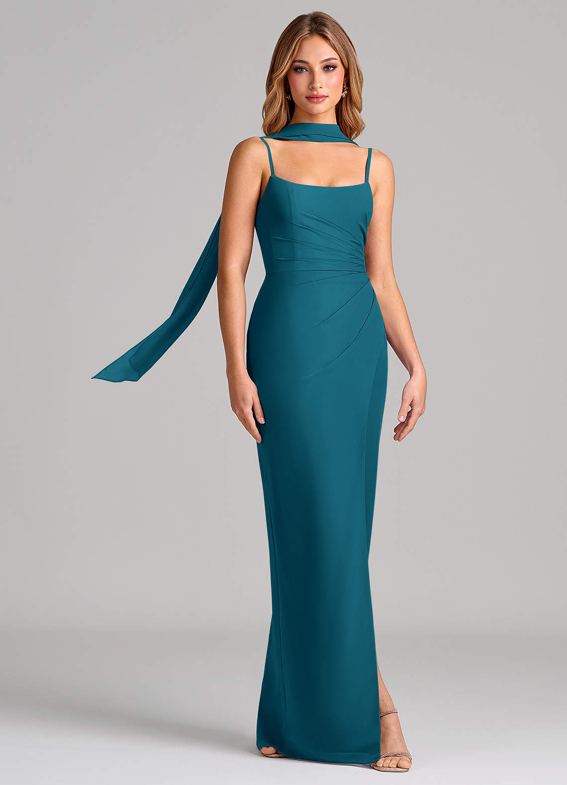 Calandra Sheath Scoop-Neck Chiffon Bridesmaid Dress in Ink Blue