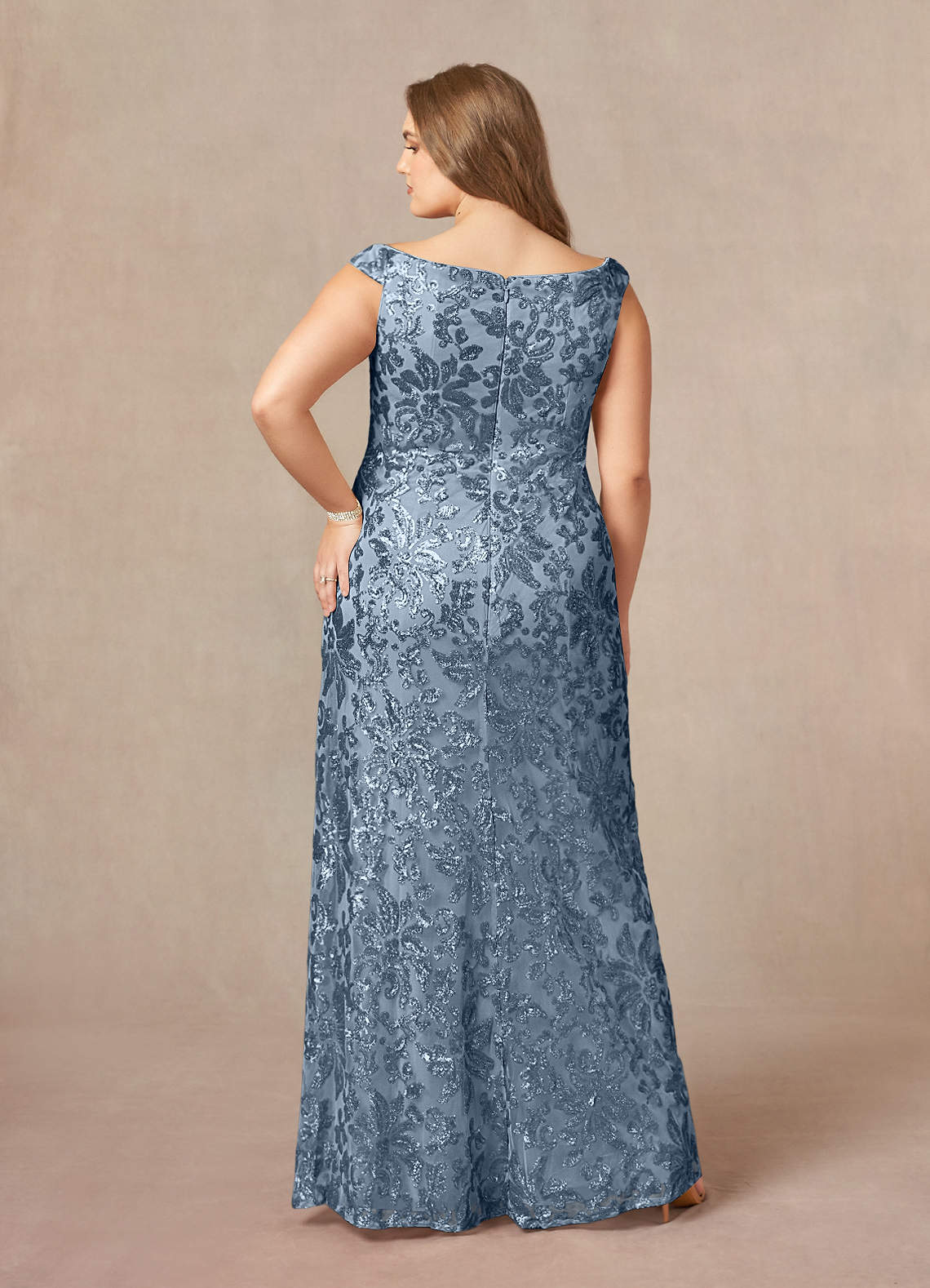 Porcelain A-Line Off-the-Shoulder Lace Mother of the Bride Dress
