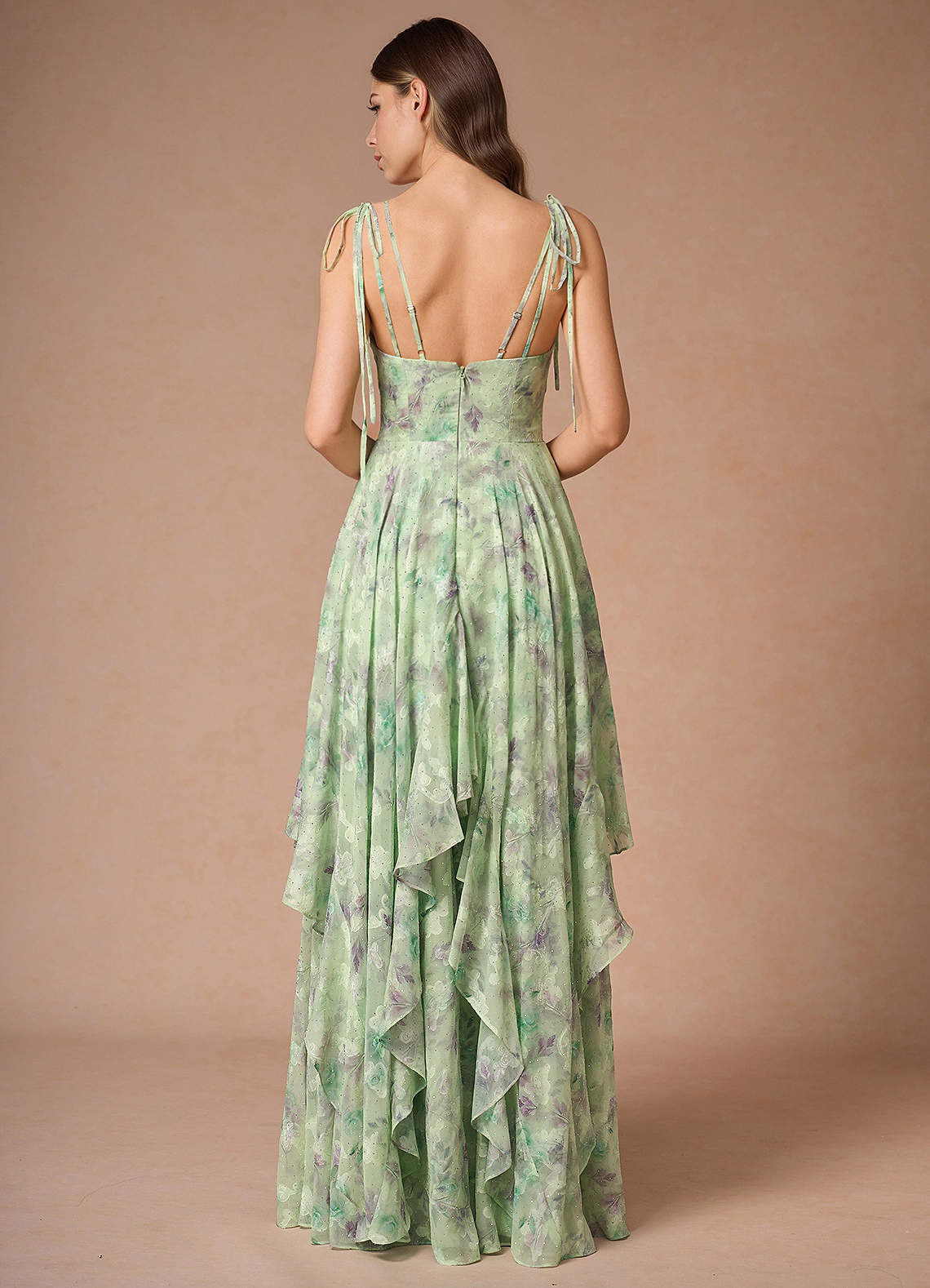Harmony A-Line V-Neck Floral Fil Coupé Wedding Guest Dress in Sage Floral