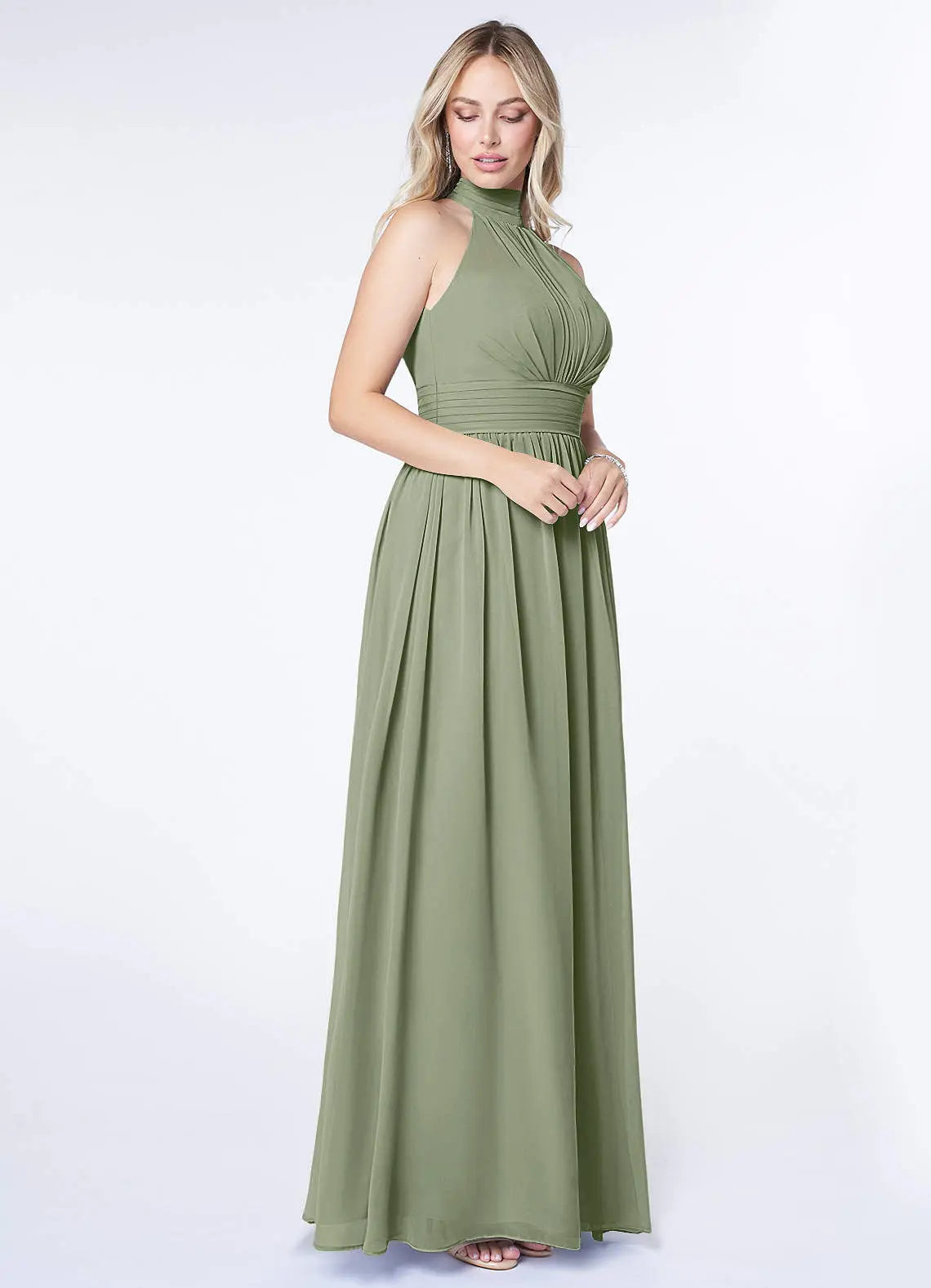 Iman A-Line Halter Chiffon Bridesmaid Dress in Basil