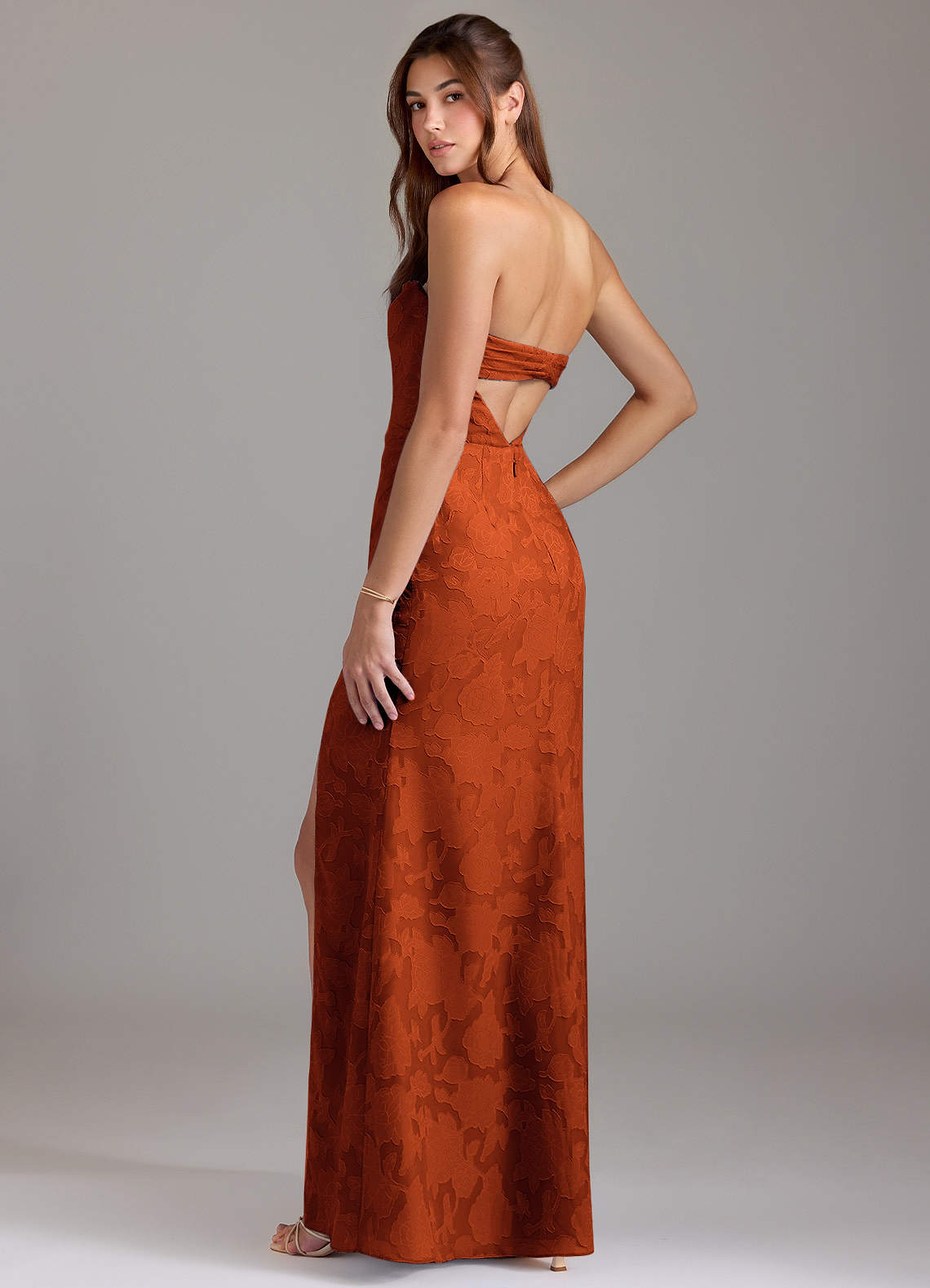 Leonis Sheath Strapless Floral Burnout Bridesmaid Dress in Paprika