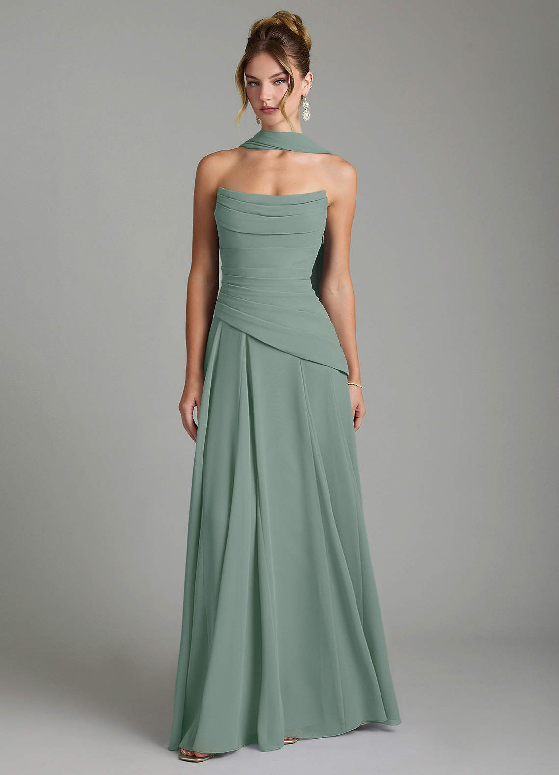 Gabriela A-Line Cowl-Neck Chiffon Bridesmaid Dress in Silver Sage