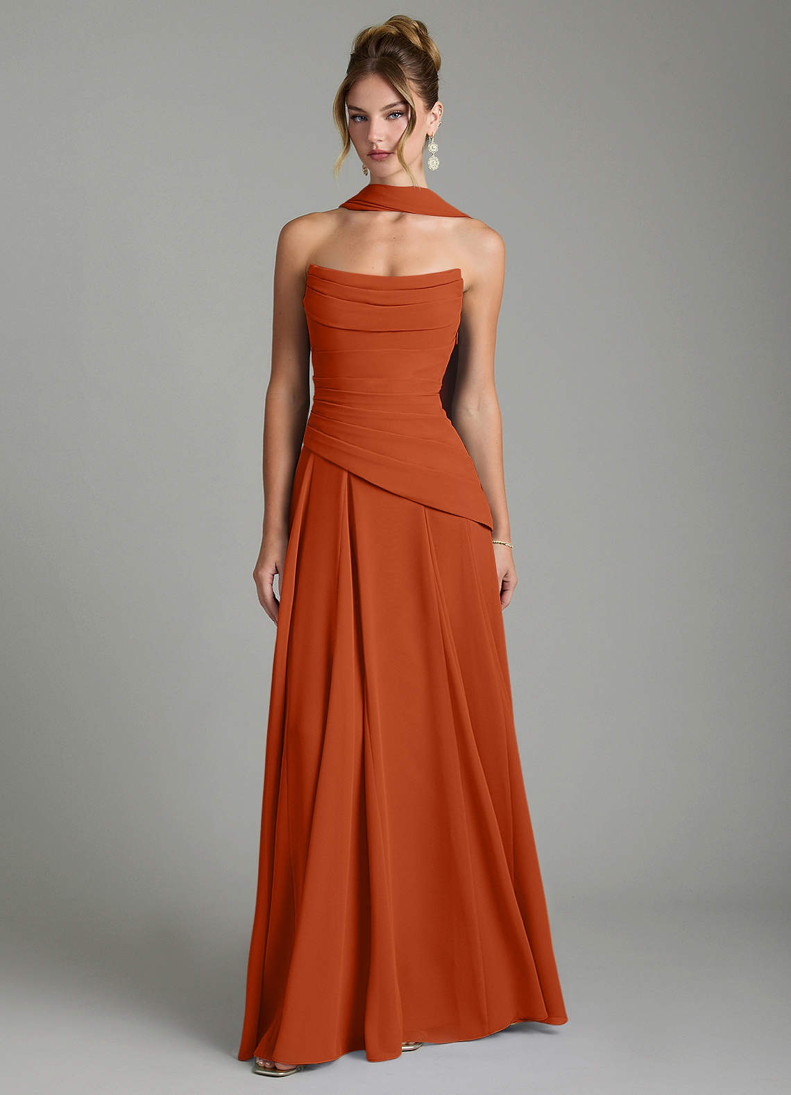 Gabriela A-Line Cowl-Neck Chiffon Bridesmaid Dress in Burnt Orange
