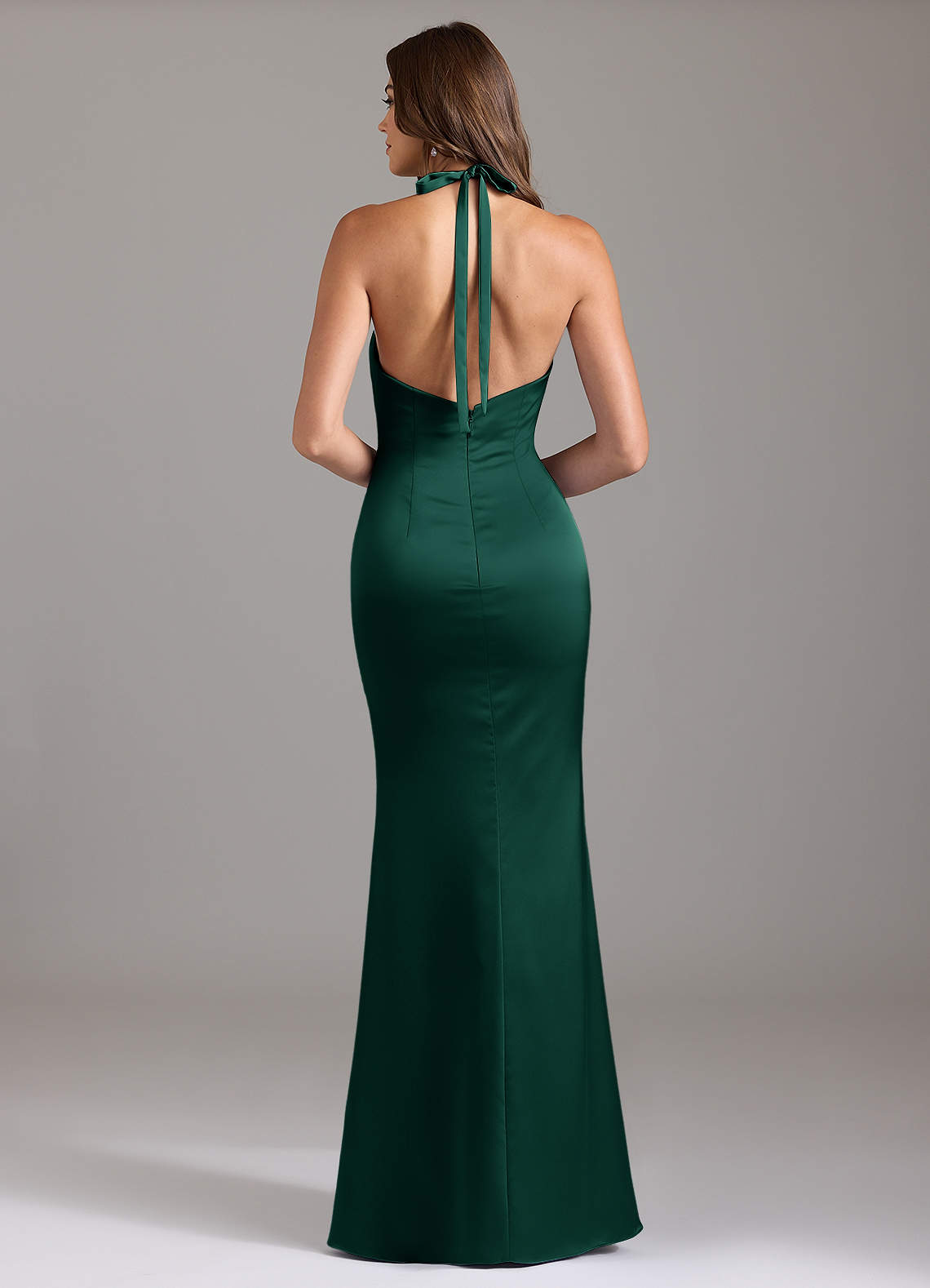 Valerie Mermaid V-Neck Stretch Satin Bridesmaid Dress in Emerald