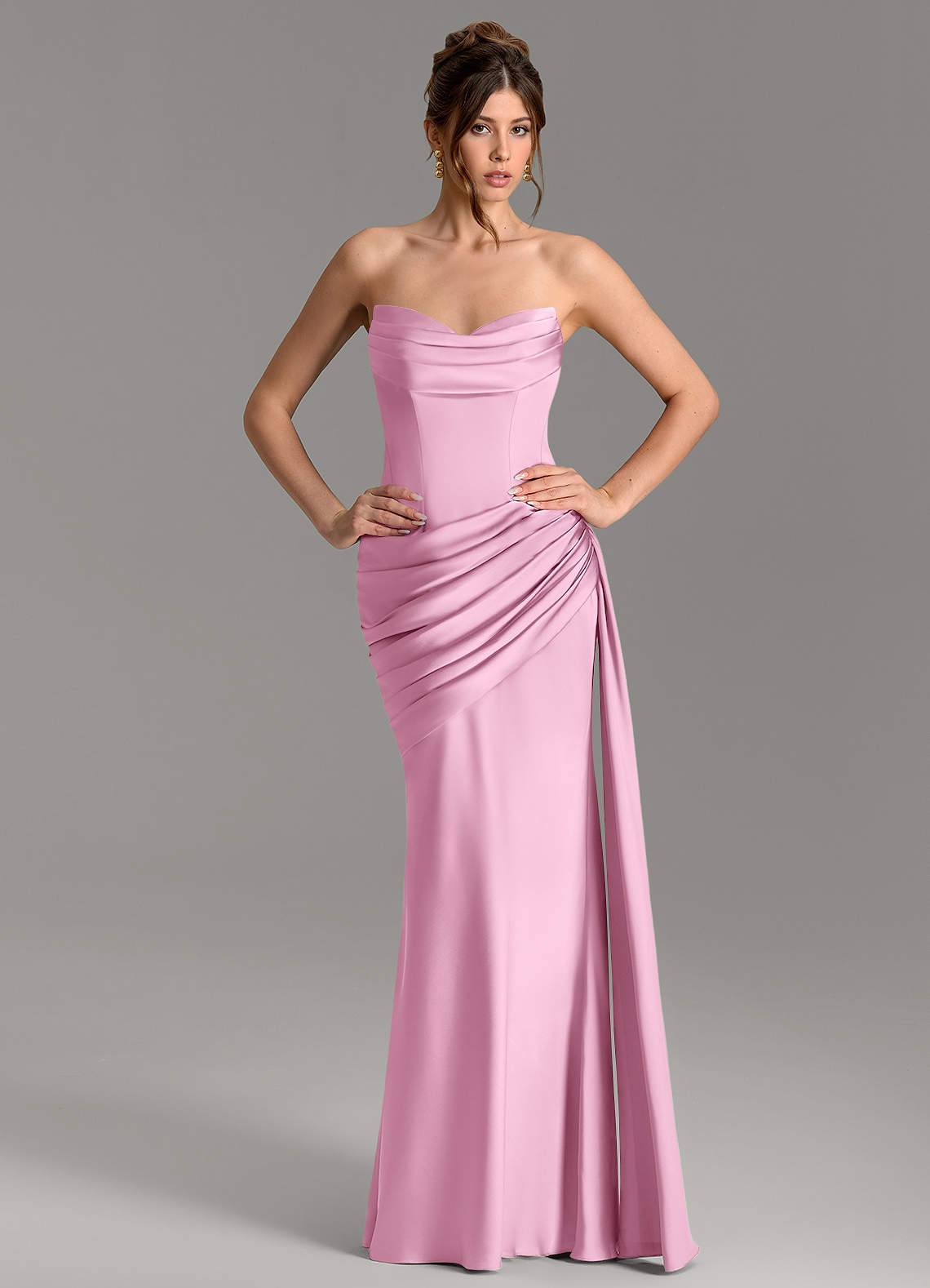 Zorah Mermaid Sweetheart Stretch Satin Bridesmaid Dress in candy pink