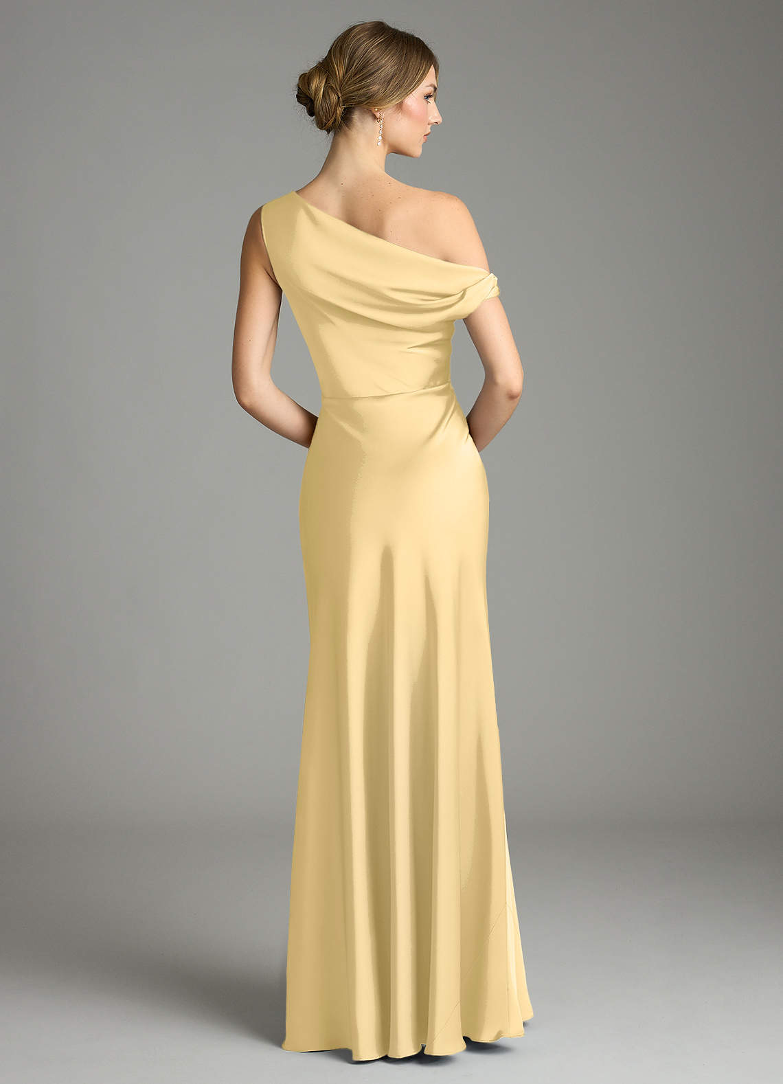 Emerson Mermaid One-Shoulder Stretch Satin Bridesmaid Dress in Butter