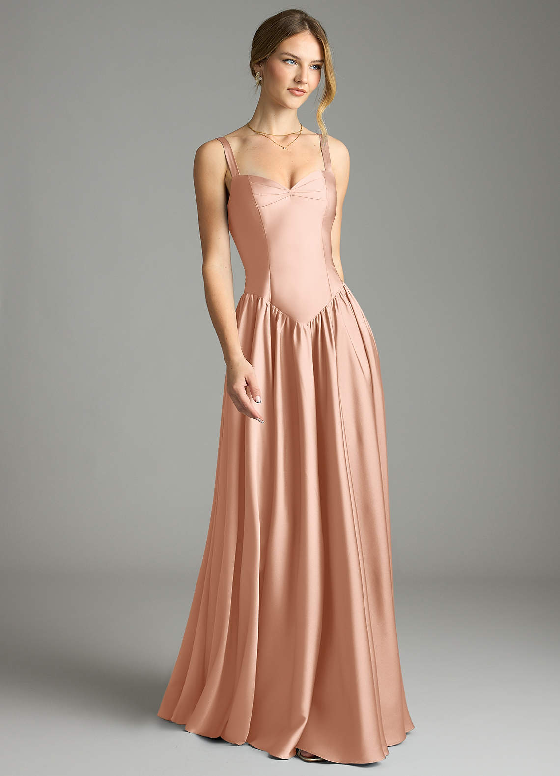 Evadina A-Line Sweetheart Stretch Satin Bridesmaid Dress in rose gold