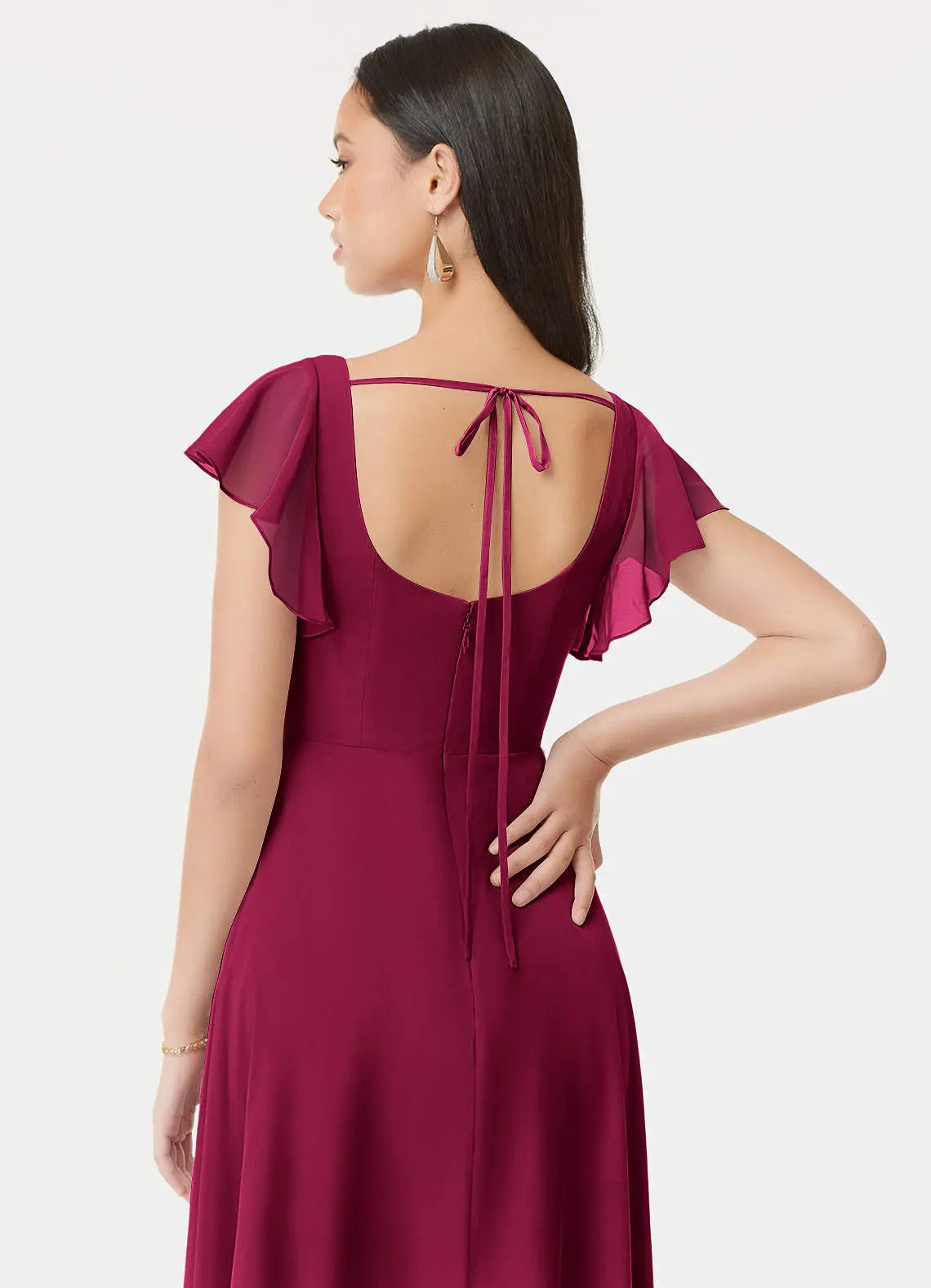Bondi A-Line Square-Neck Chiffon Bridesmaid Dress in Burgundy