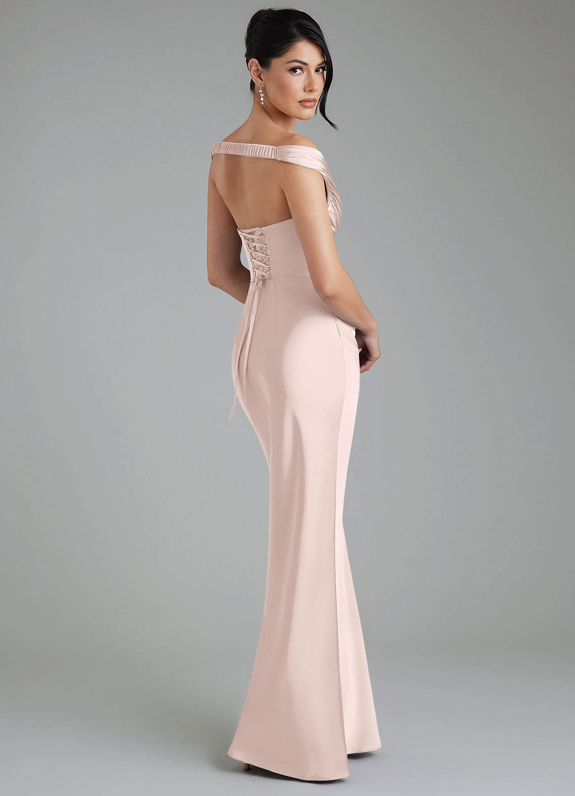 Stella Sheath V-Neck Stretch Satin Bridesmaid Dress in Blushing Pink