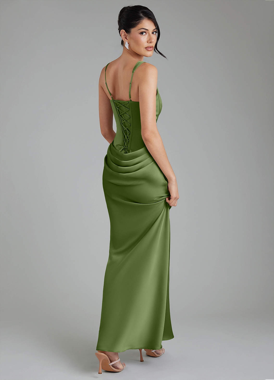 Etta Mermaid Square-Neck Stretch Satin Bridesmaid Dress in Juniper