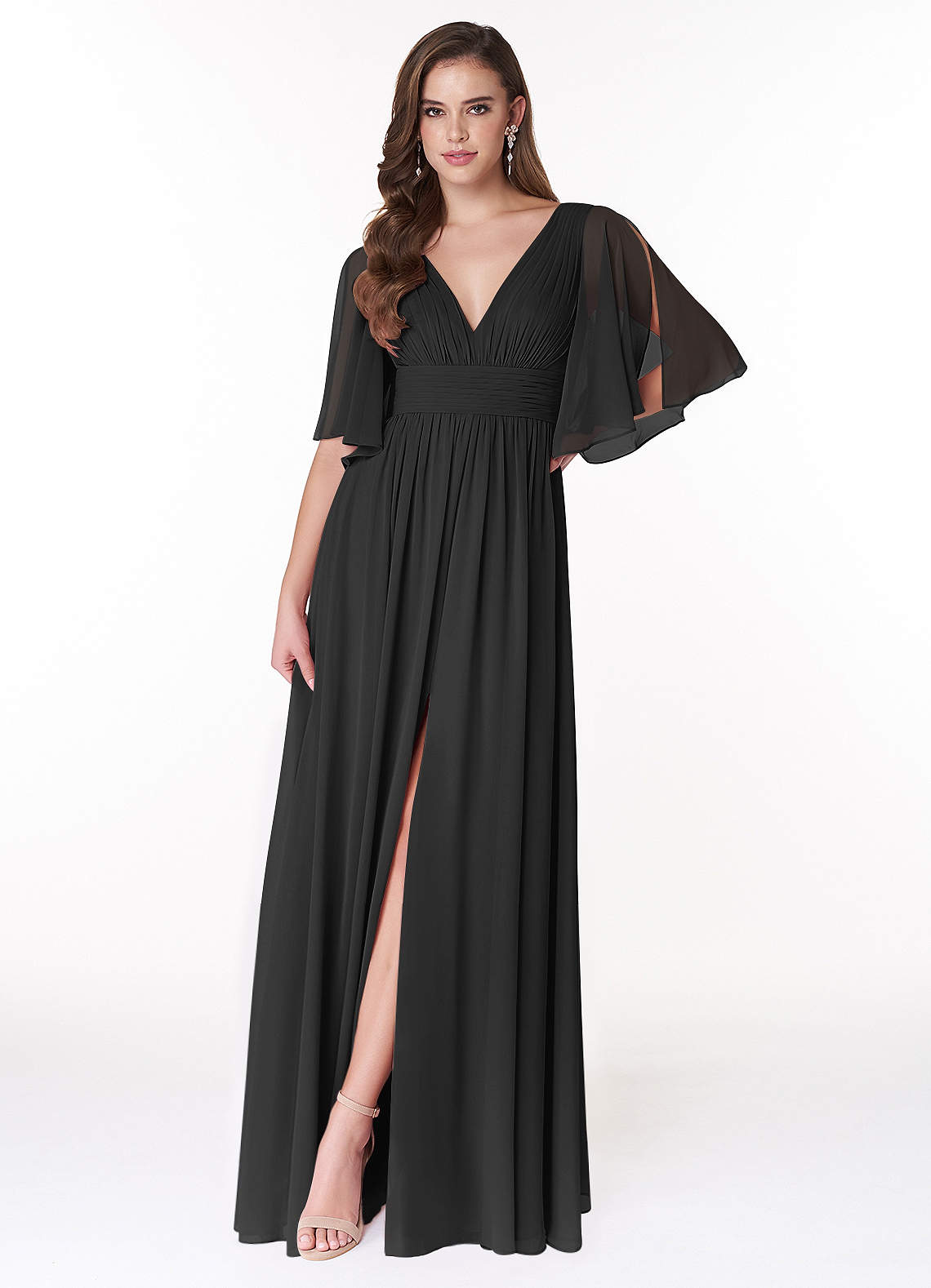 Temeka A-Line V-Neck Chiffon Bridesmaid Dress in black