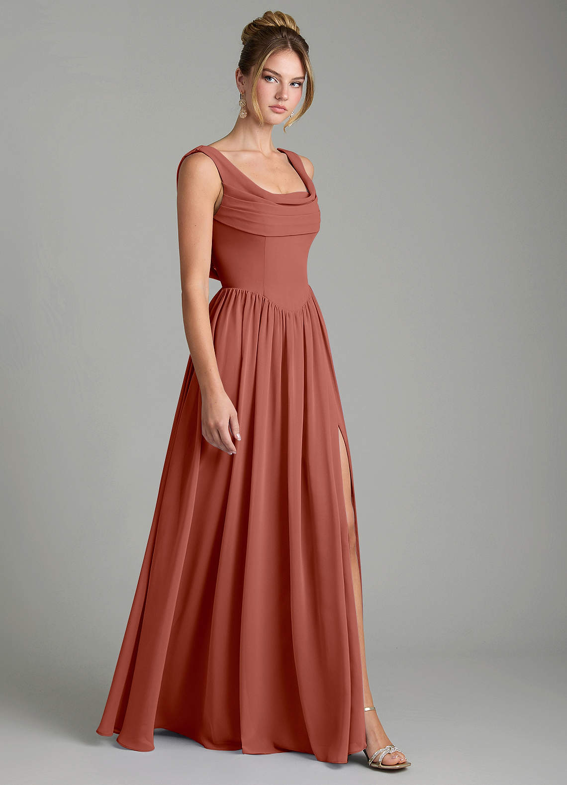 Novi A-Line Square-Neck Chiffon Bridesmaid Dress in Auburn