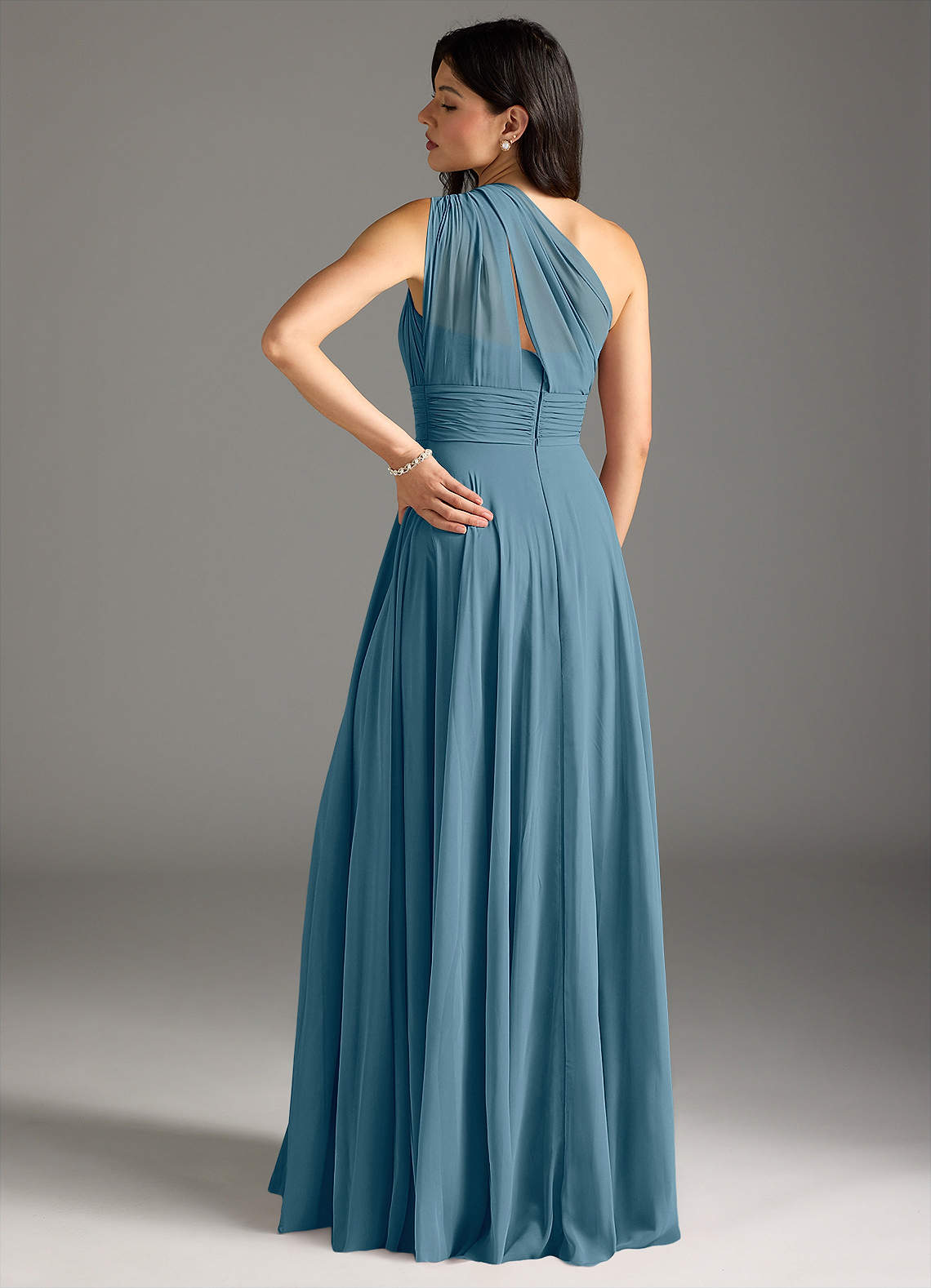Charlize A-Line One-Shoulder Chiffon Bridesmaid Dress in Bermuda
