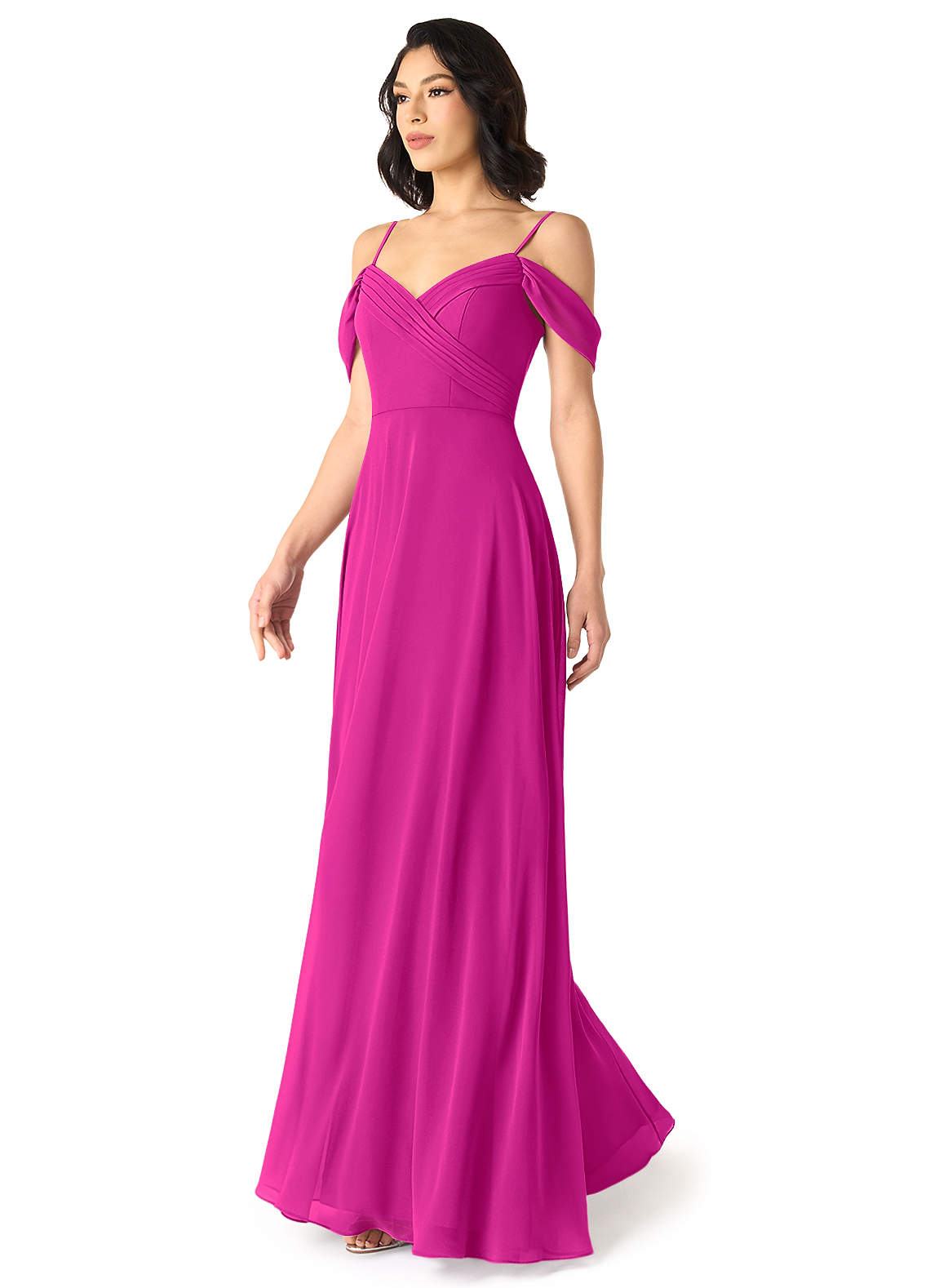 Tancie A-Line Off-the-Shoulder Chiffon Bridesmaid Dress in Fuchsia