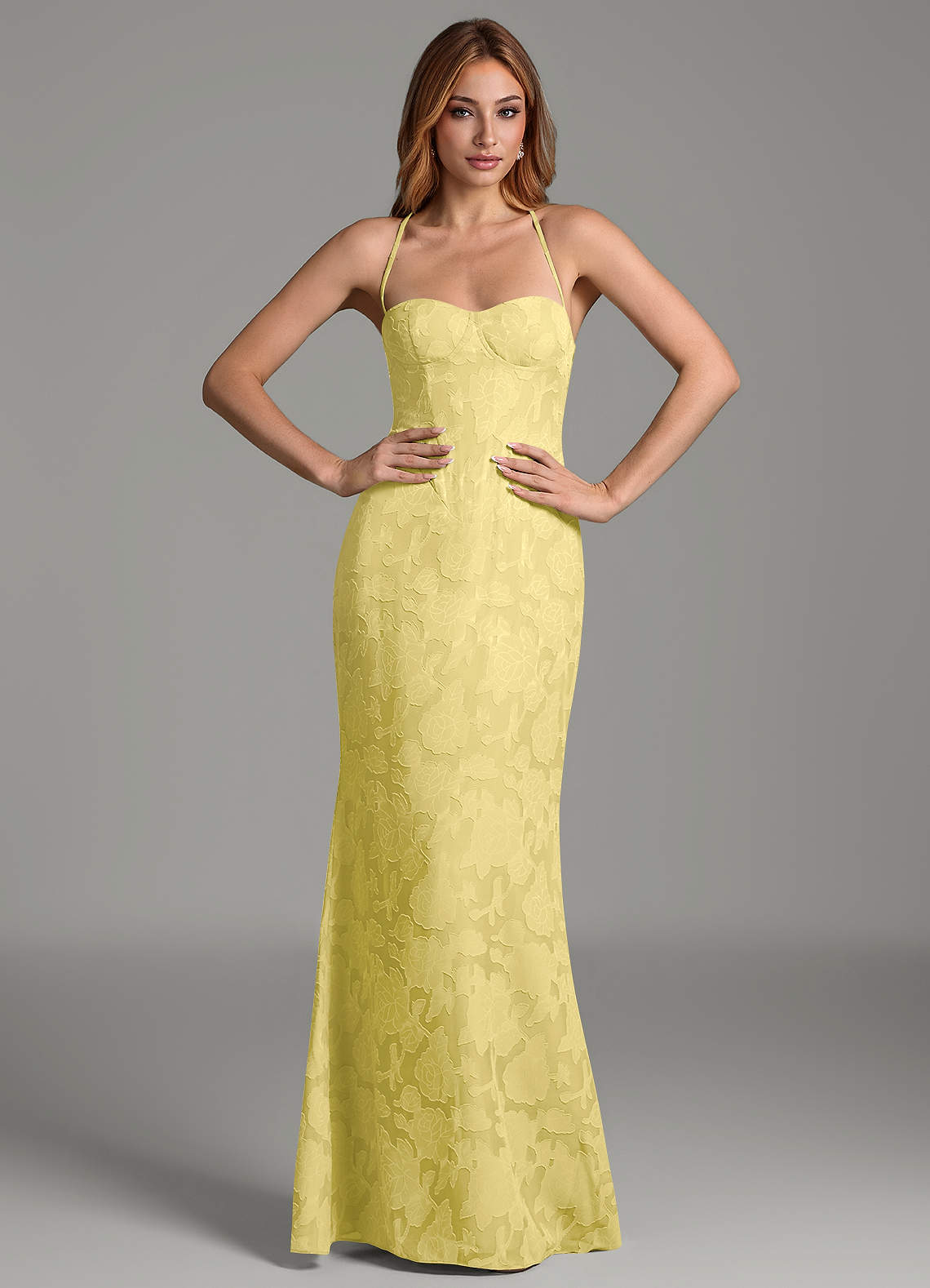Dara Mermaid Sweetheart Floral Burnout Bridesmaid Dress in Canary