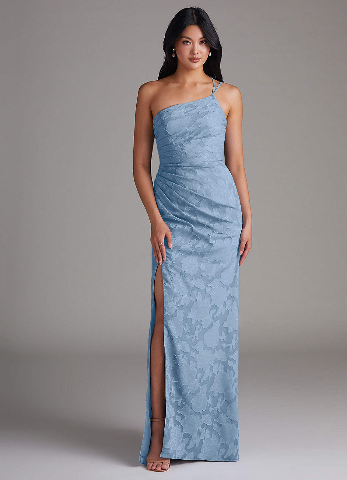 Eren Sheath One-Shoulder Floral Burnout Bridesmaid Dress in Powder Blue