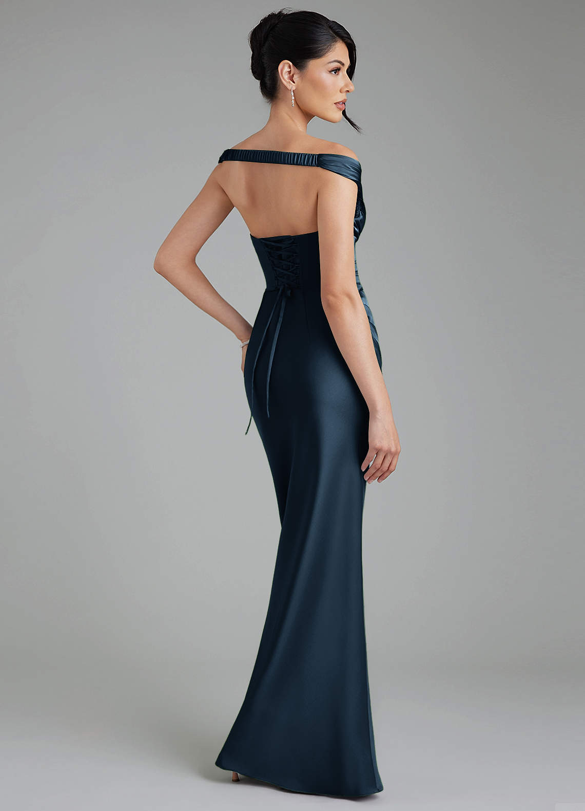 Stella Sheath V-Neck Stretch Satin Bridesmaid Dress in Dark Navy