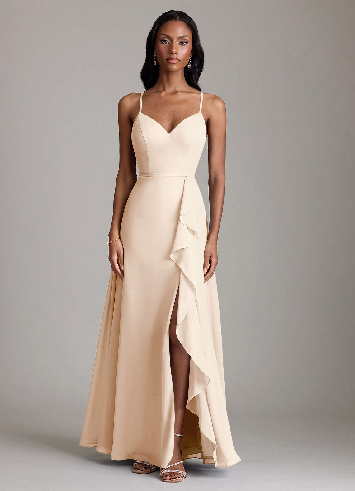 Naeem A-Line V-Neck Chiffon Bridesmaid Dress in White Alabaster