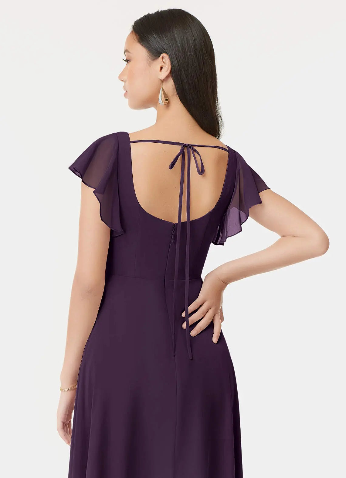 Bondi A-Line Square-Neck Chiffon Bridesmaid Dress in Plum