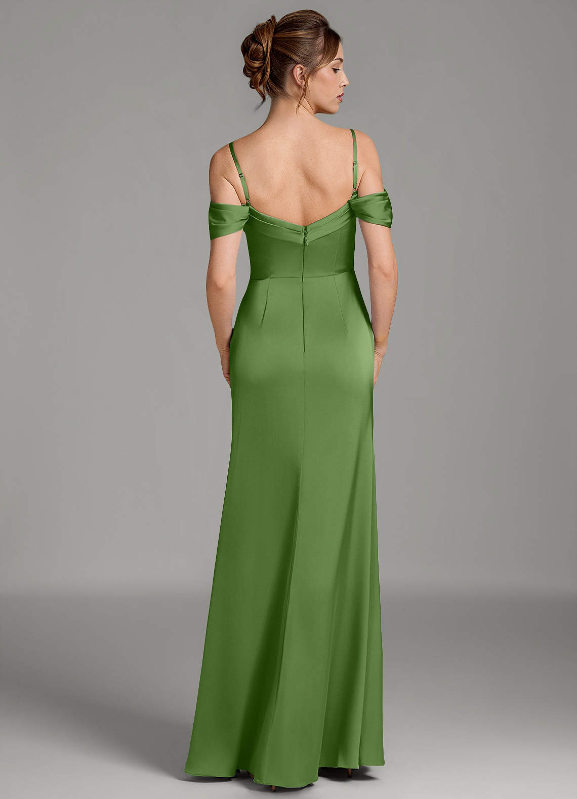 Wyatt Mermaid Off-the-Shoulder Stretch Satin Bridesmaid Dress in Basil