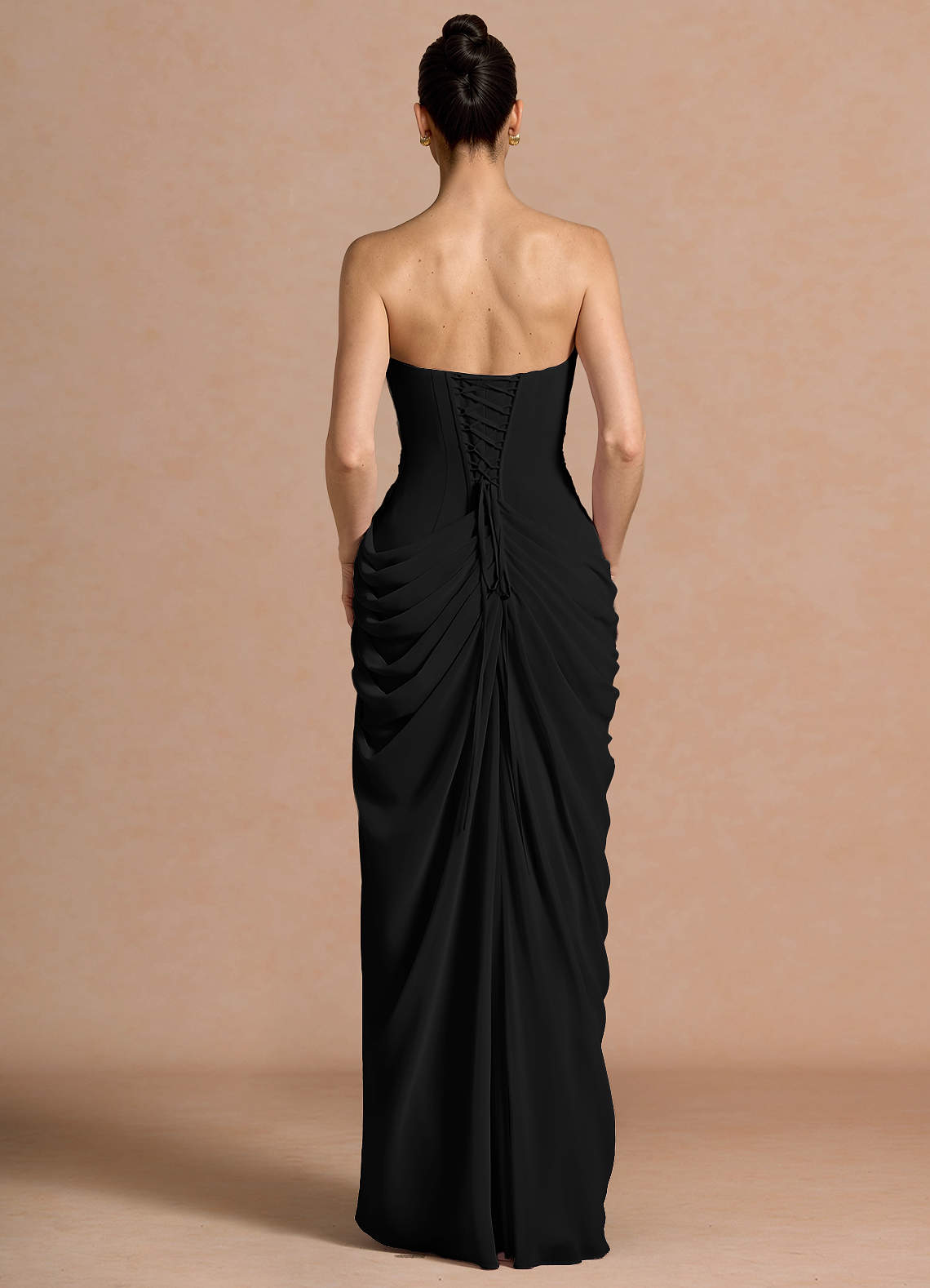 Kaavia Column Pleated Chiffon Maxi Evening Dress in black