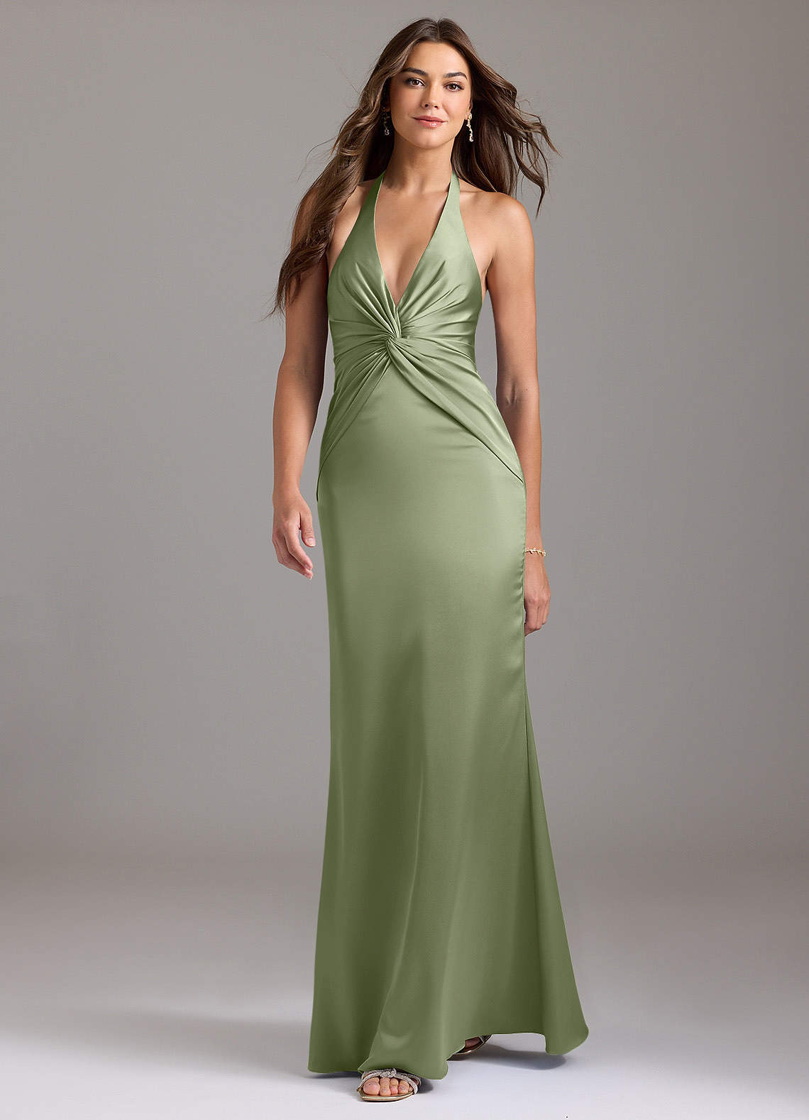 Valerie Mermaid V-Neck Stretch Satin Bridesmaid Dress in Pistachio