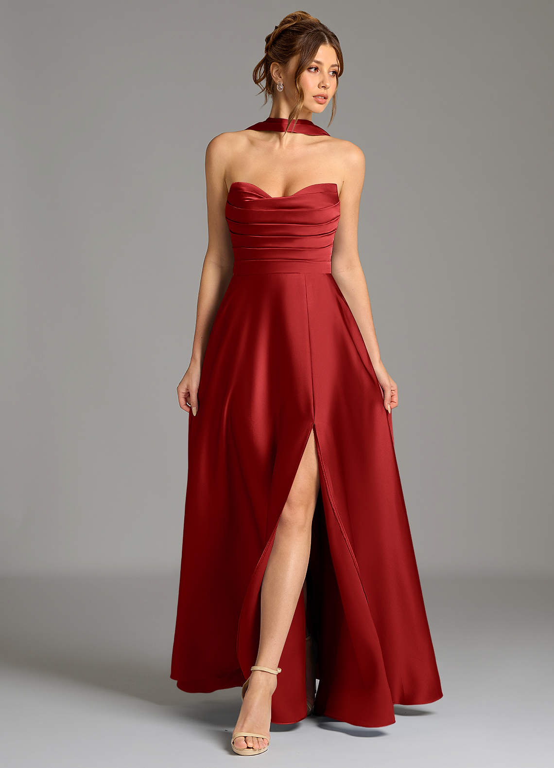 Ayla A-Line Sweetheart Stretch Satin Bridesmaid Dress in Pomegranate