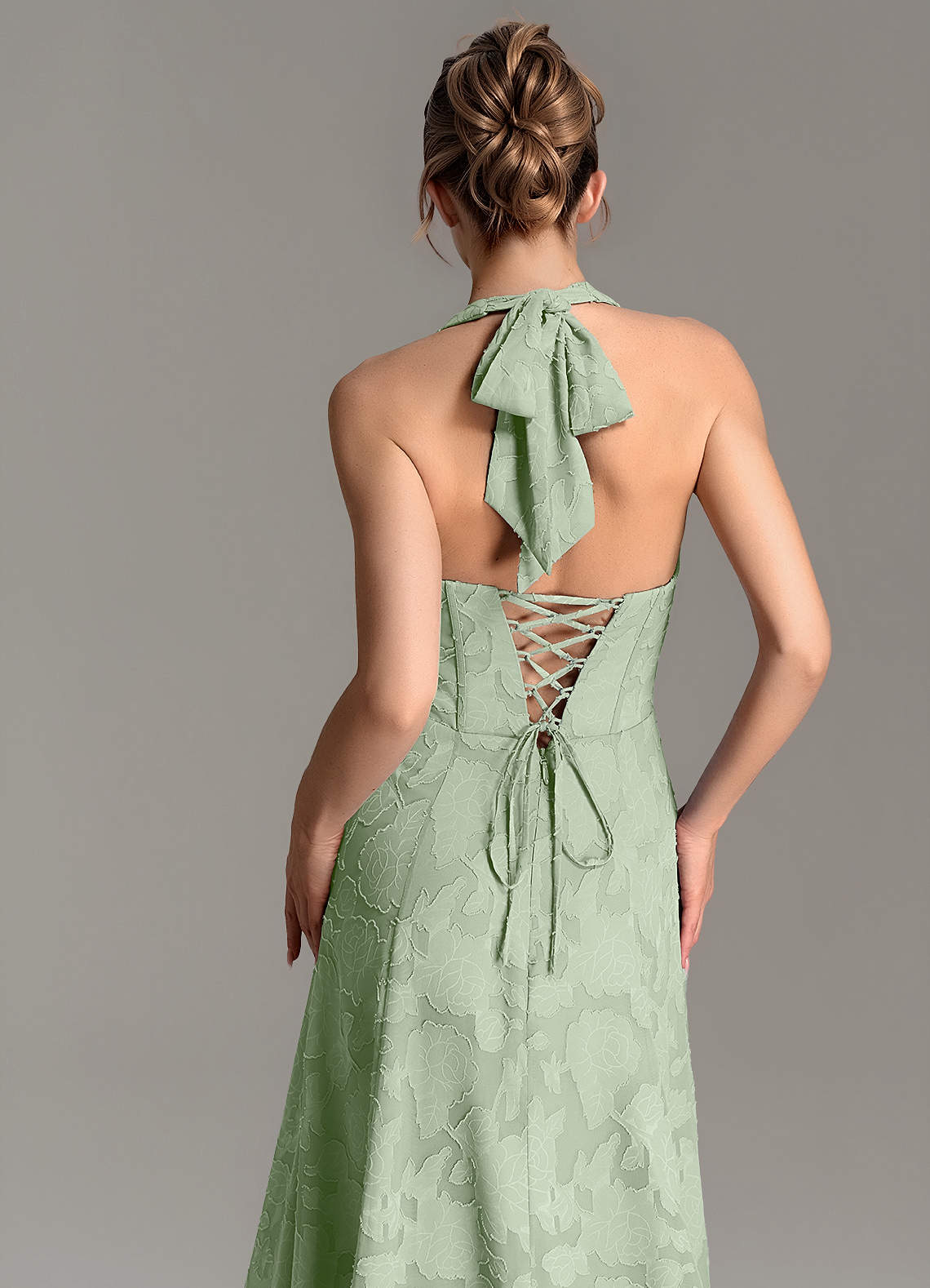 Nia A-Line V-Neck Floral Burnout Bridesmaid Dress in Dusty Sage