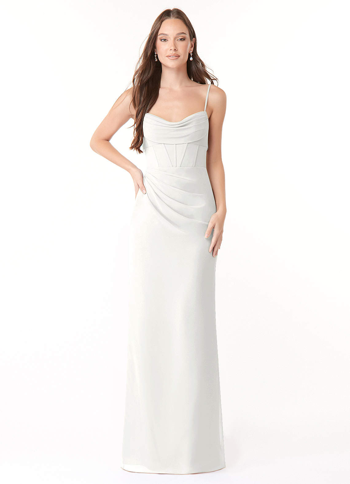 Mai Sheath Cowl-Neck Chiffon Bridesmaid Dress in white