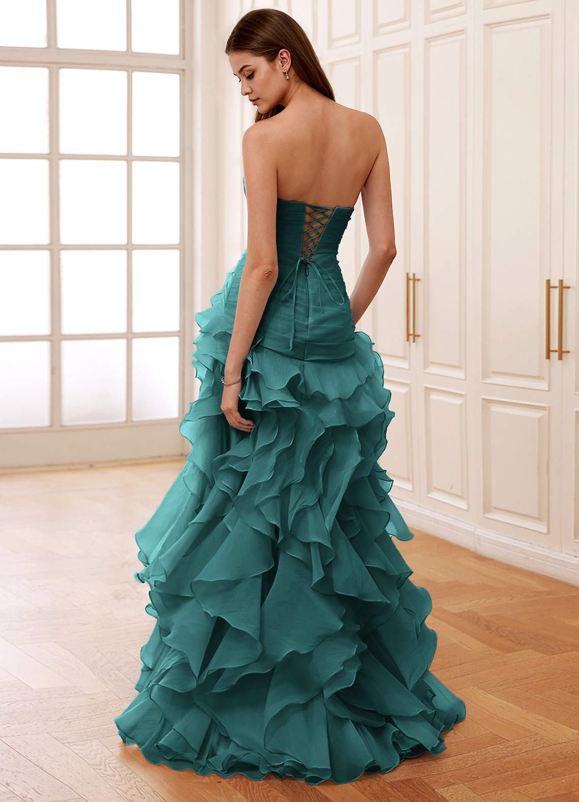 Christabelle Mermaid Sweetheart Chiffon Evening Dress in Peacock