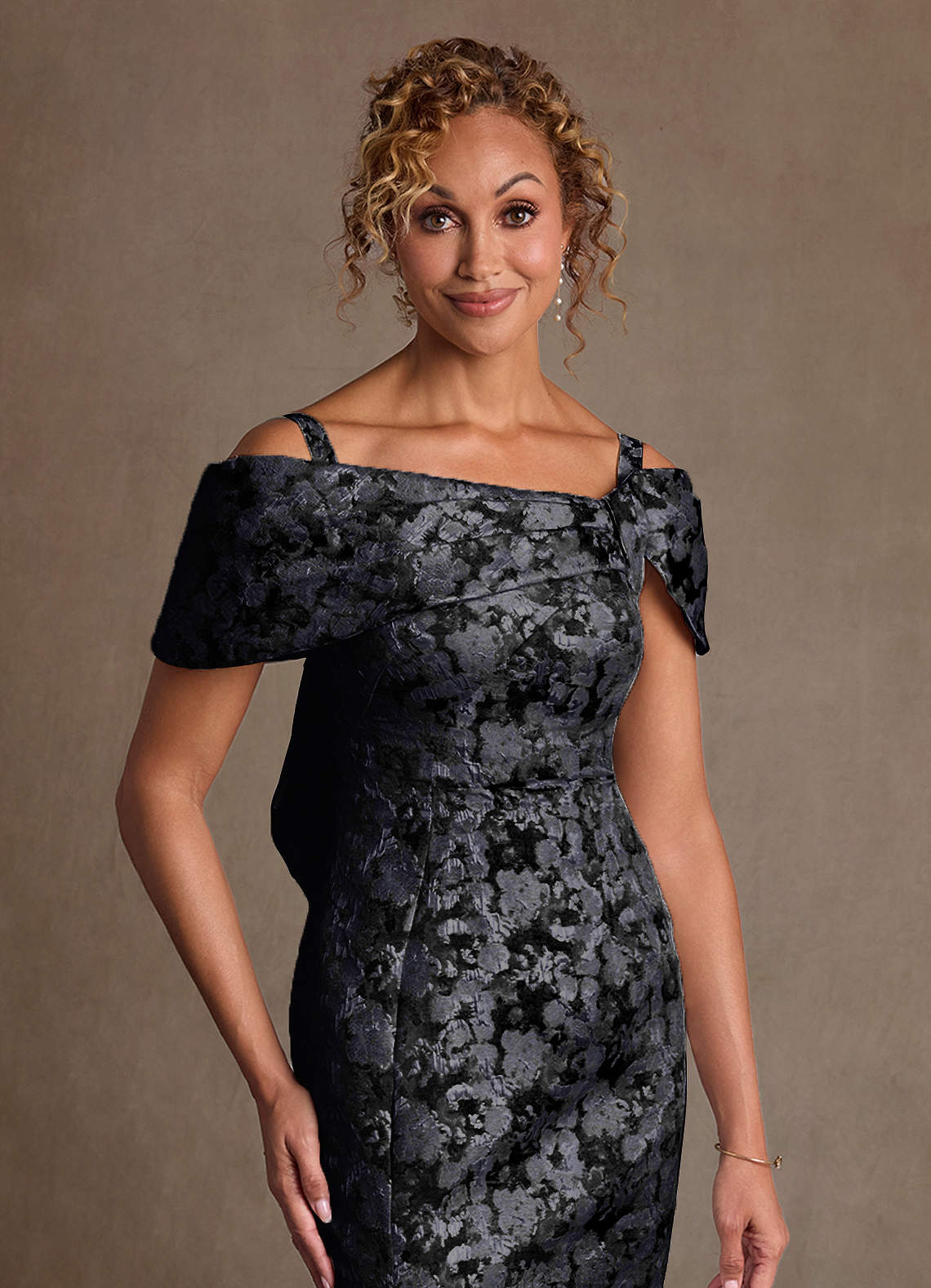 Zion Sheath Off-the-Shoulder Jacquard Mother of the Bride Dress